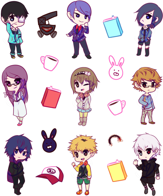 Chibi-tyylisten hahmojen kokoelma Taustakuvat