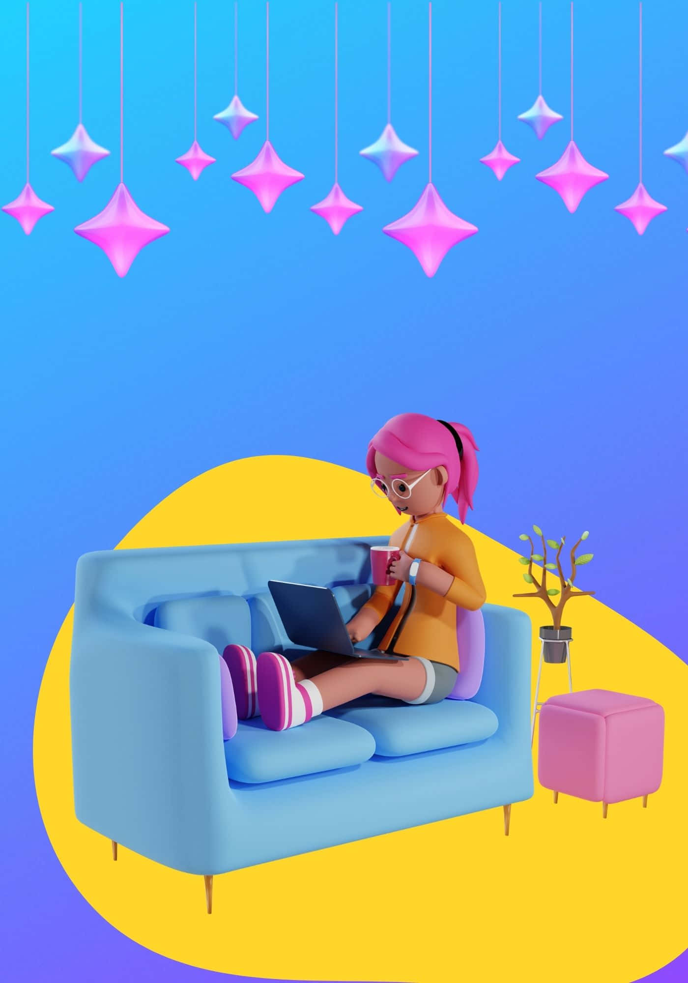 Cool 3D nainen sinisellä sohvalla tausta Taustakuvat