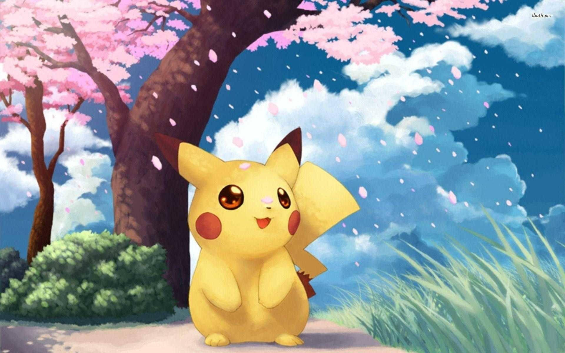 Cool Pokemon Pikachu Kirsikankukka Taustakuvat