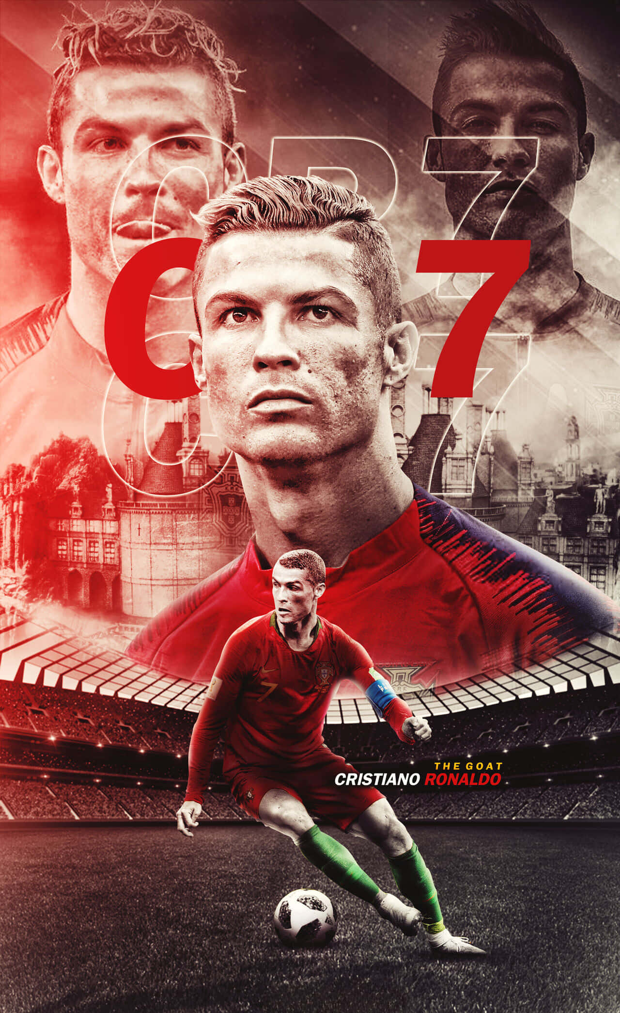Cristiano Ronaldo itsevarmasti poseeraa jalkapallokentällä Taustakuvat