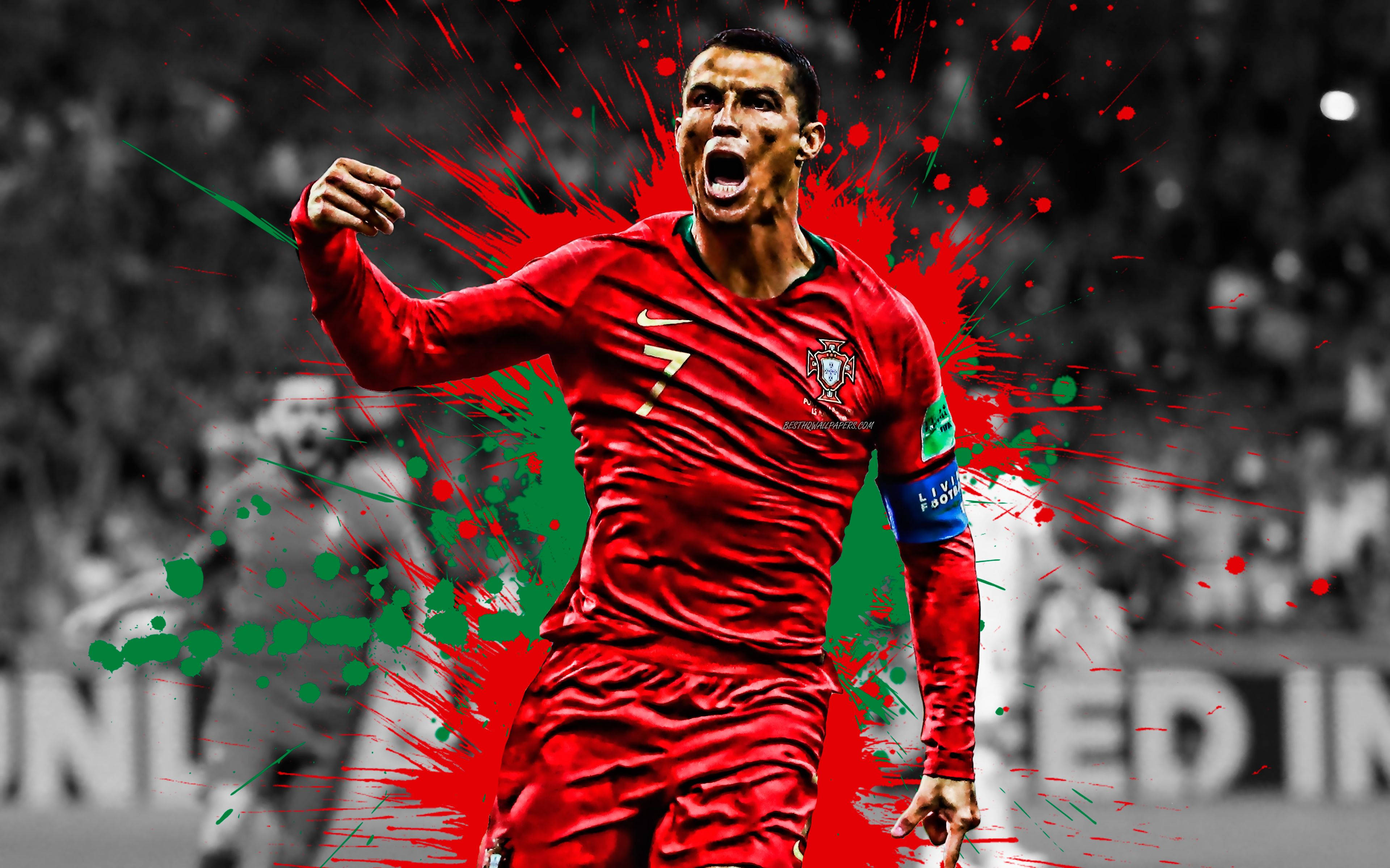 Cristiano Ronaldo Tyylikäs Punainen Ja Vihreä Design Taustakuvat