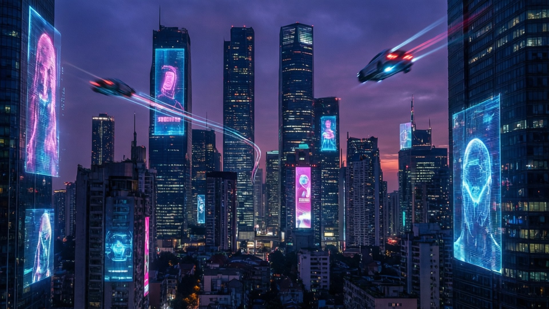Cyberpunk Skyline Hämärässä Taustakuvat