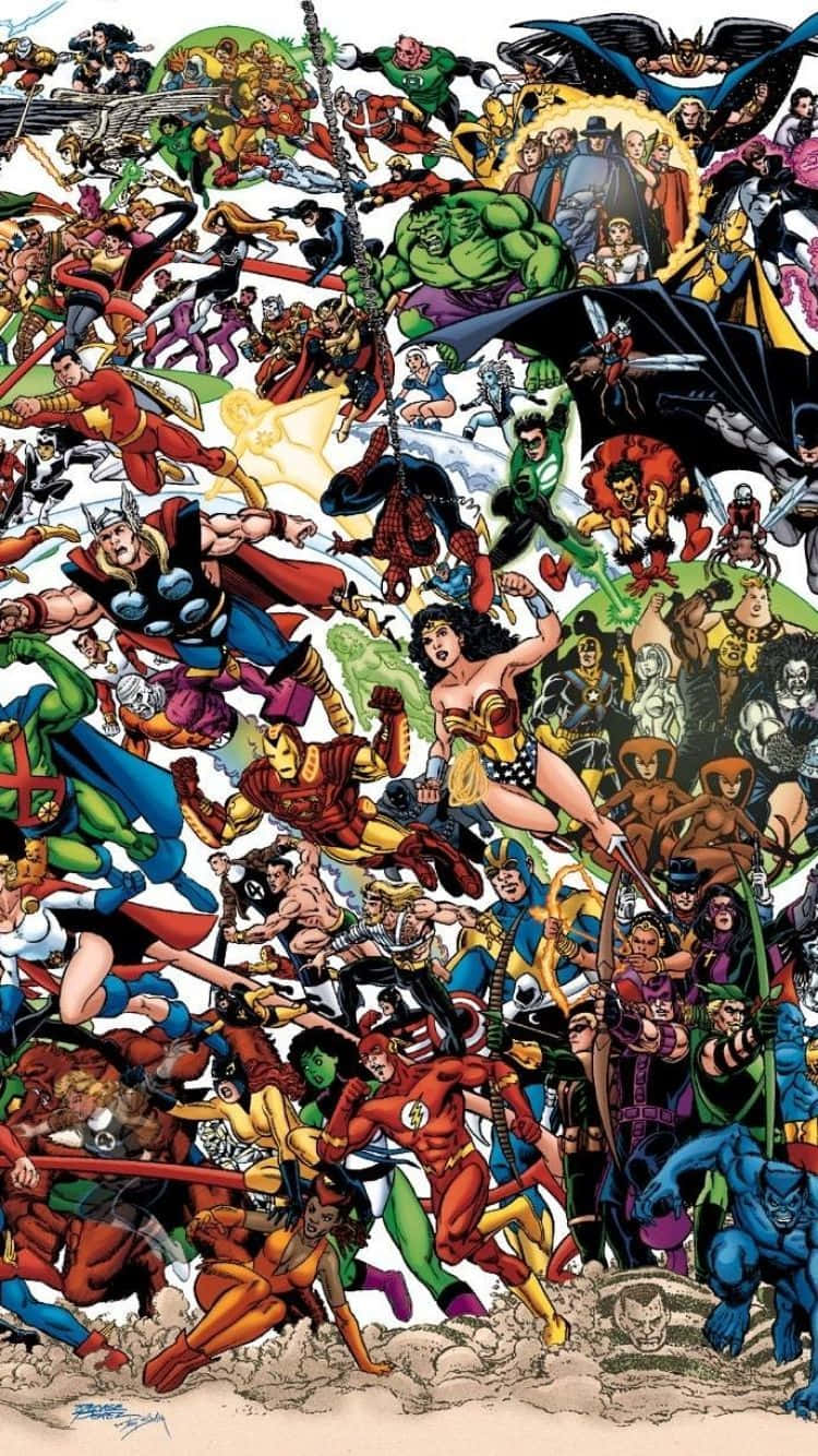 DC:n ja Marvelin supersankarien yhteistyökollaasi Taustakuvat