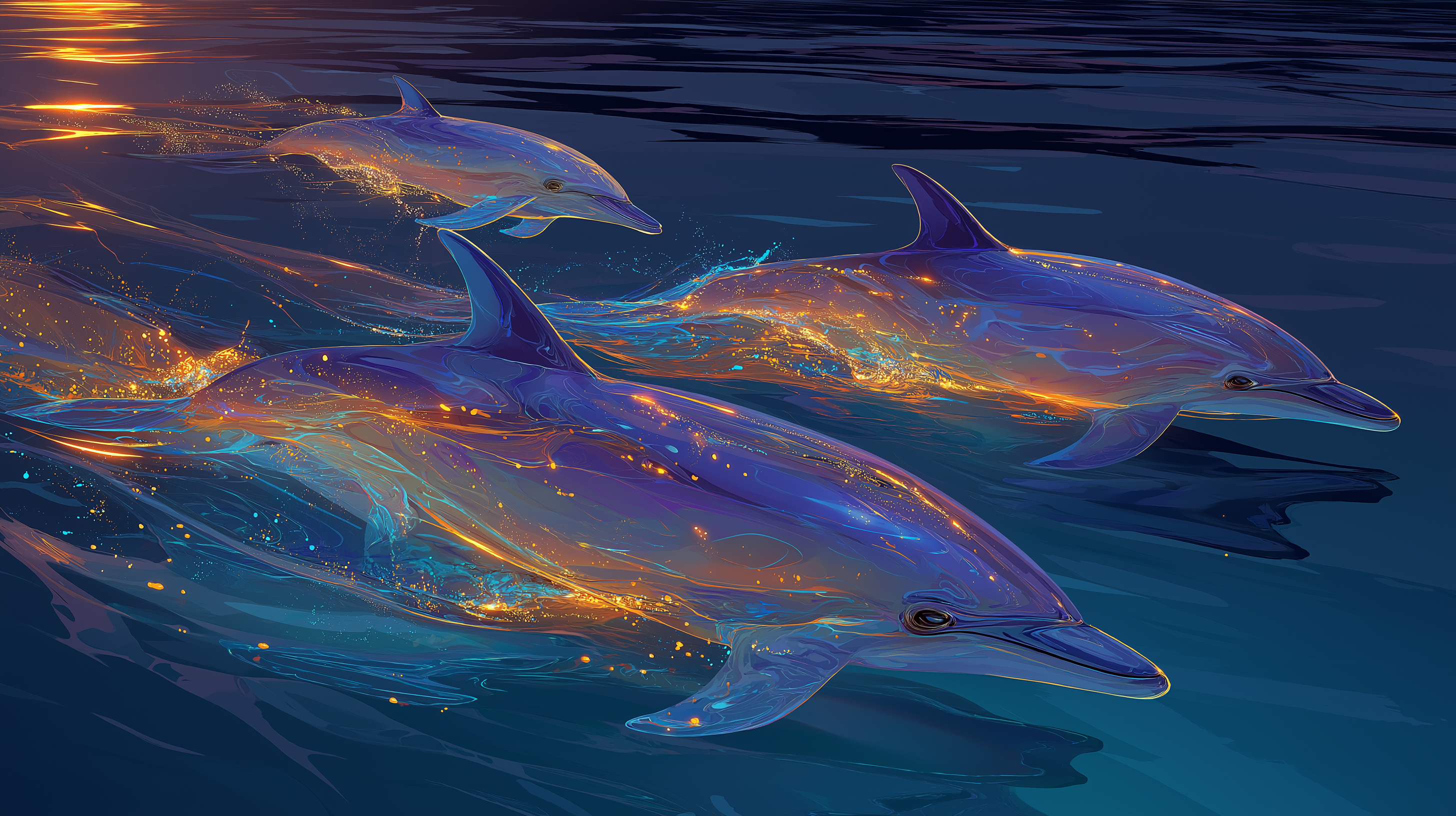 Delfiinit bioluminesoivissa vesissä Taustakuvat