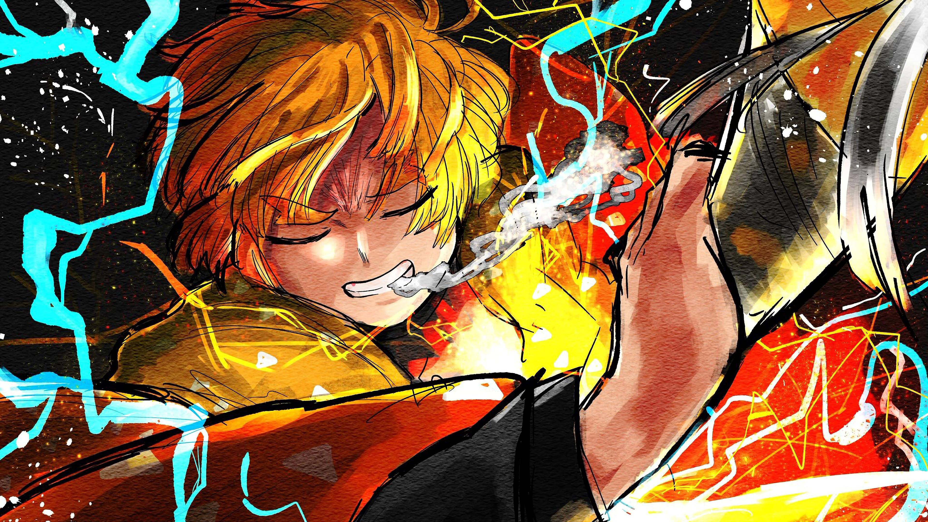 Demon Slayer Zenitsu digitaalinen taide Taustakuvat