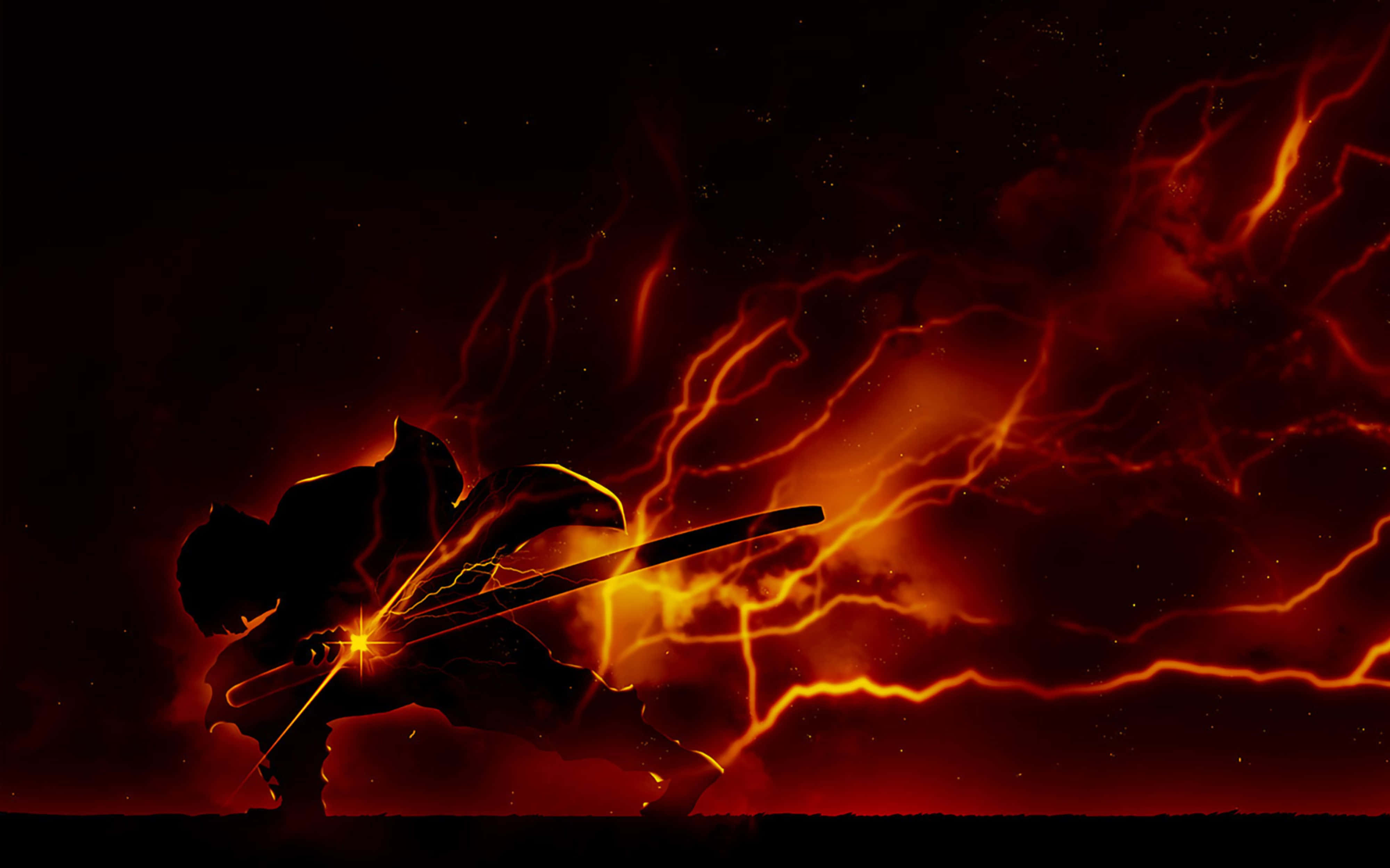 Demon Slayer Zenitsu Liekehtivät Voimat 4K Taustakuvat
