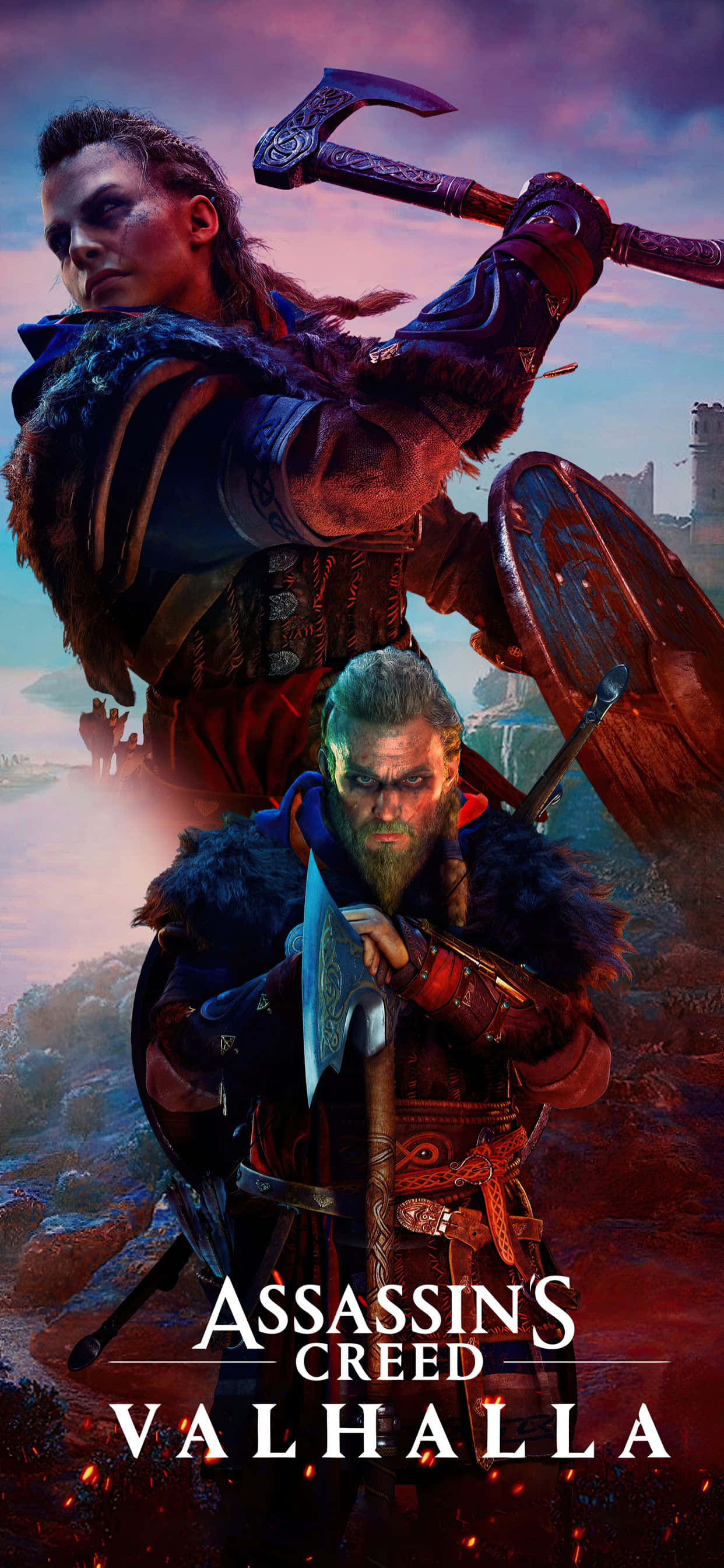 Digitaalinen avainkuva iPhone Xs Max Assassin's Creed Valhalla -taustakuva Taustakuvat
