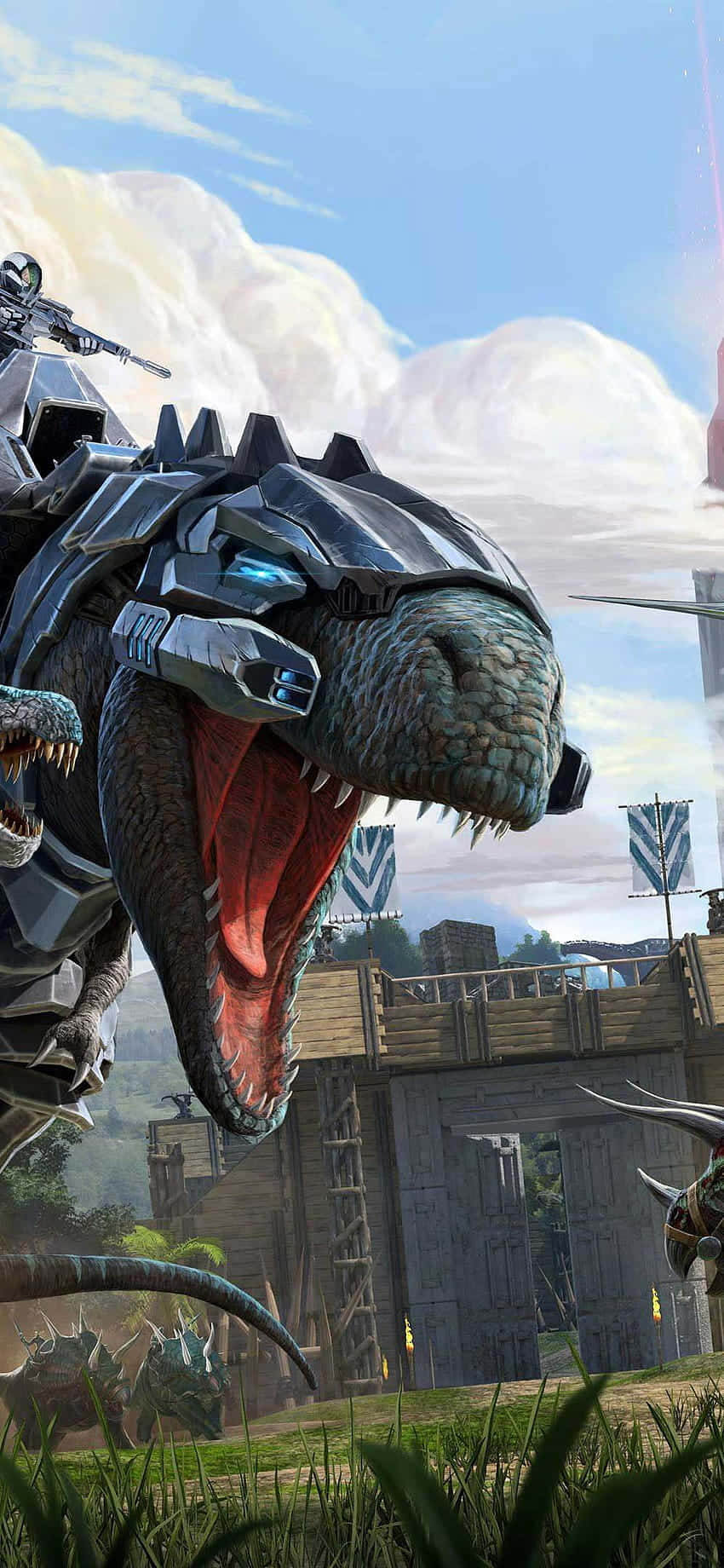 dinosaurus lentää kaupungin edessä Taustakuvat