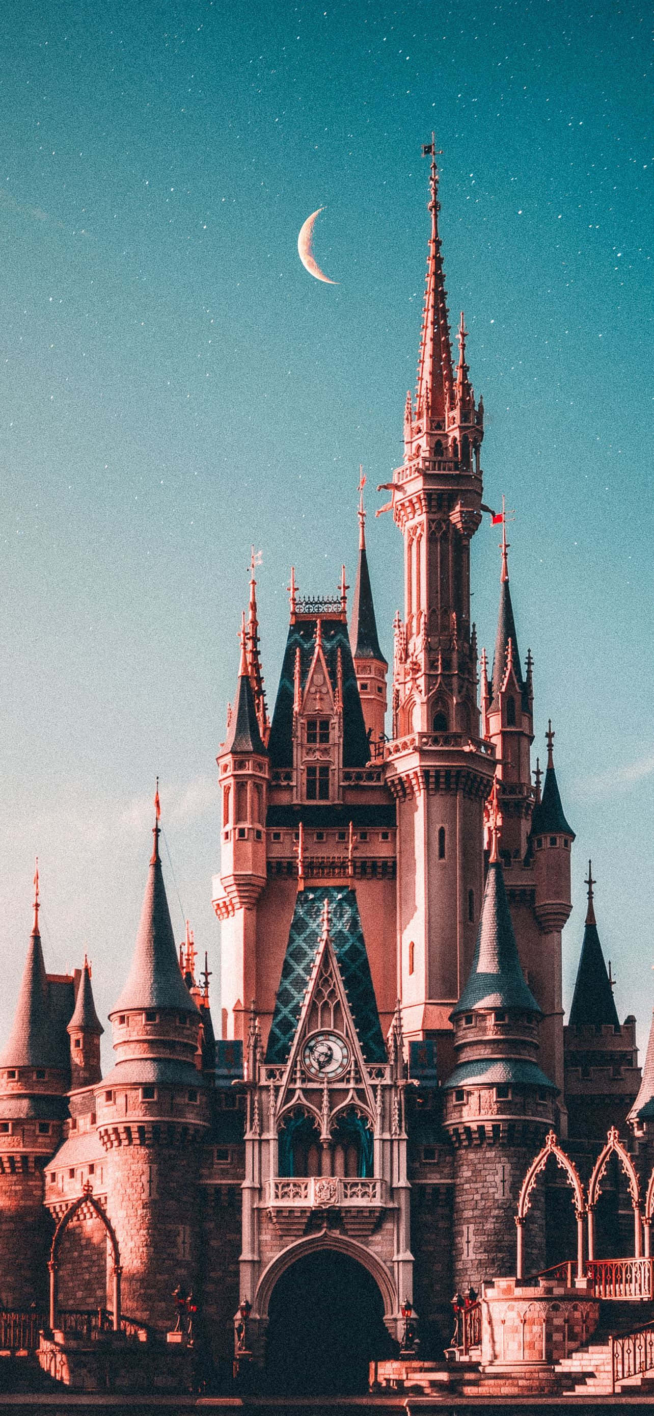 Disney Worldin linnan esteettinen sininen ja beige iPhone Taustakuvat