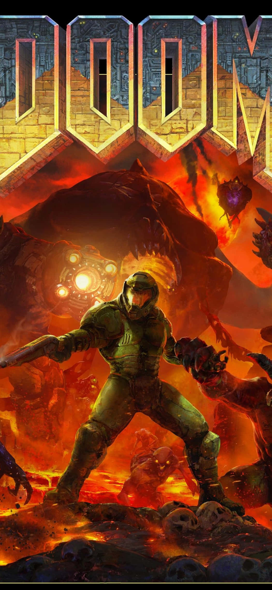 Doom-logo ylhäällä iPhone Xs -taustakuva Taustakuvat