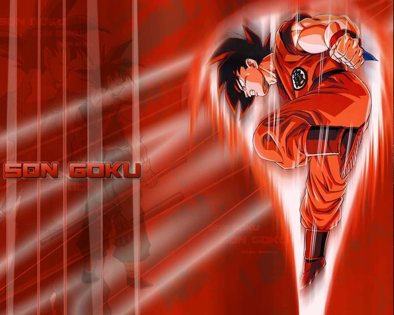 Dragon Ball Z Goku hyppäämässä punaista taustaa vasten Taustakuvat