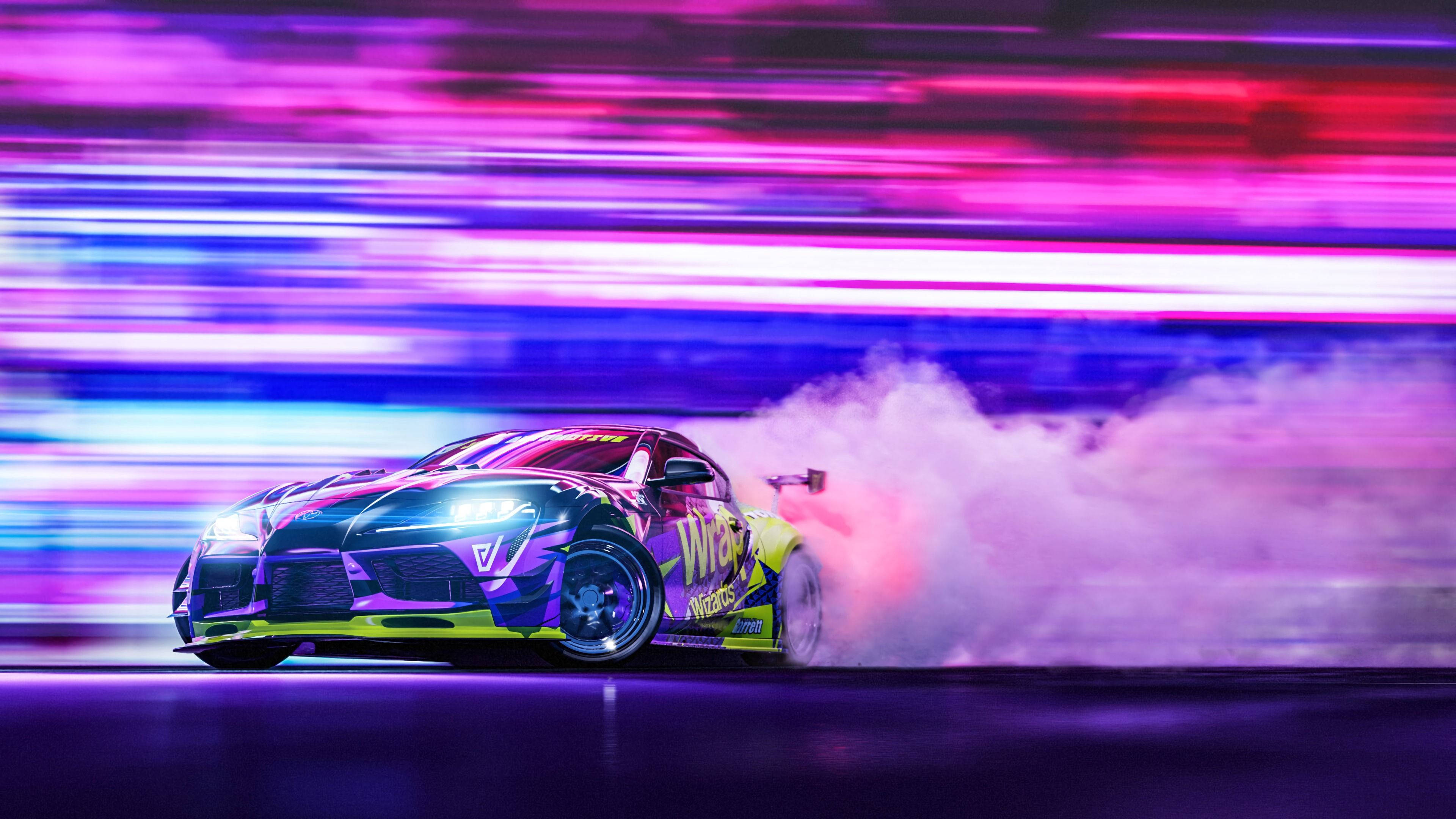 Drift Cars Neon Toyota Supra Auto Taustakuvat