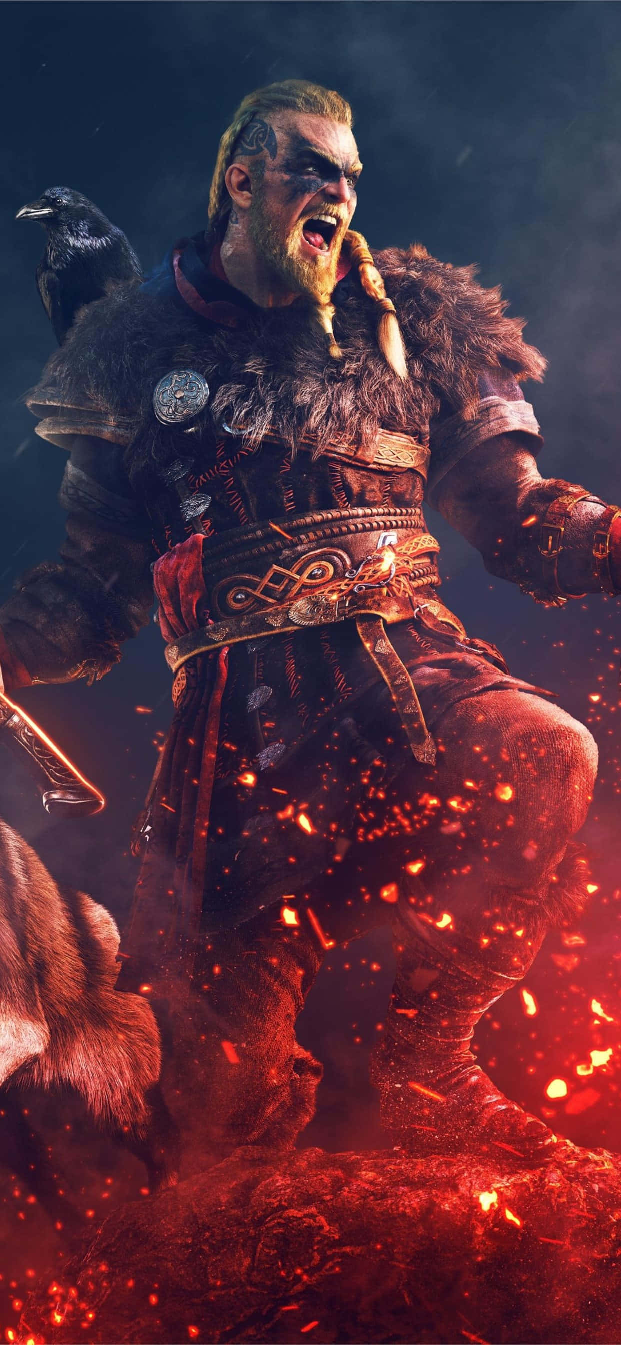 Eivor taisteluhuuto iPhone Xs Max Assassin's Creed Valhalla -taustakuva Taustakuvat