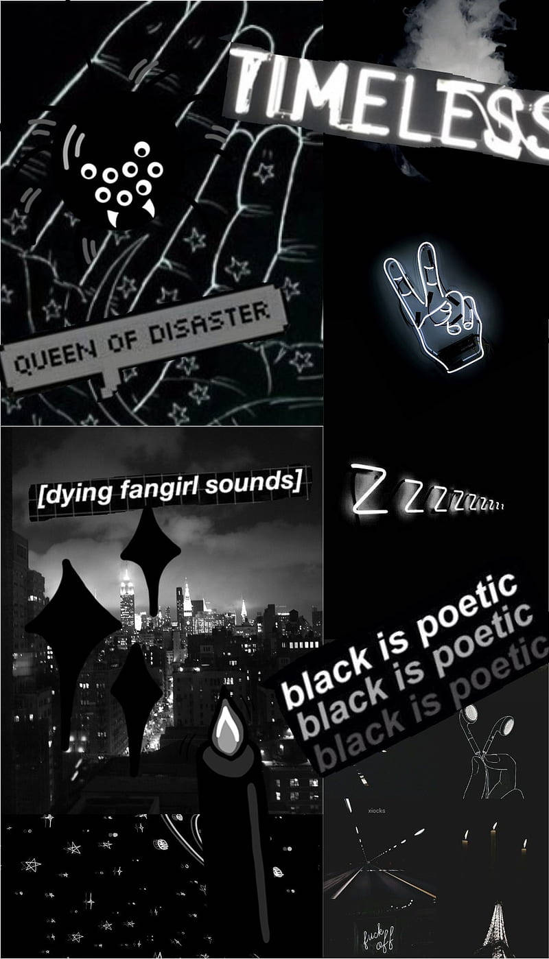 Emo-estetiikka mustassa kollaasissa Taustakuvat