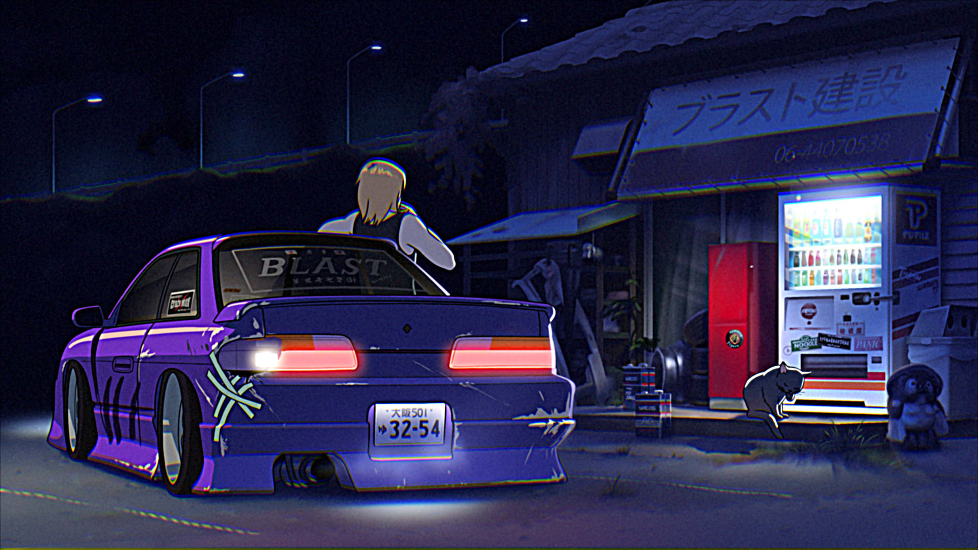 Esteettinen 4K-automyyntiautomaatti — Anime estetiikka GIF Taustakuvat