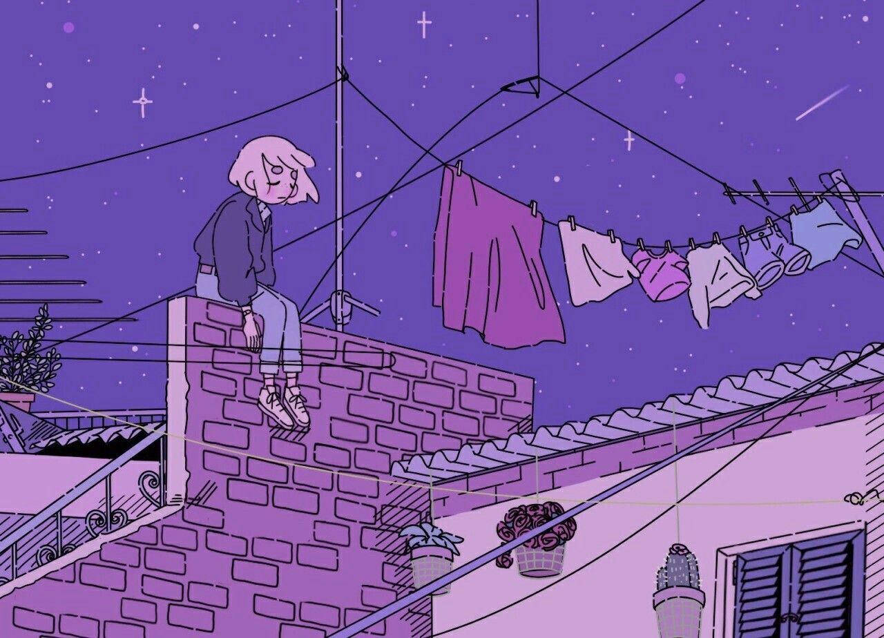 Esteettinen anime-tyttö violetti yö Taustakuvat