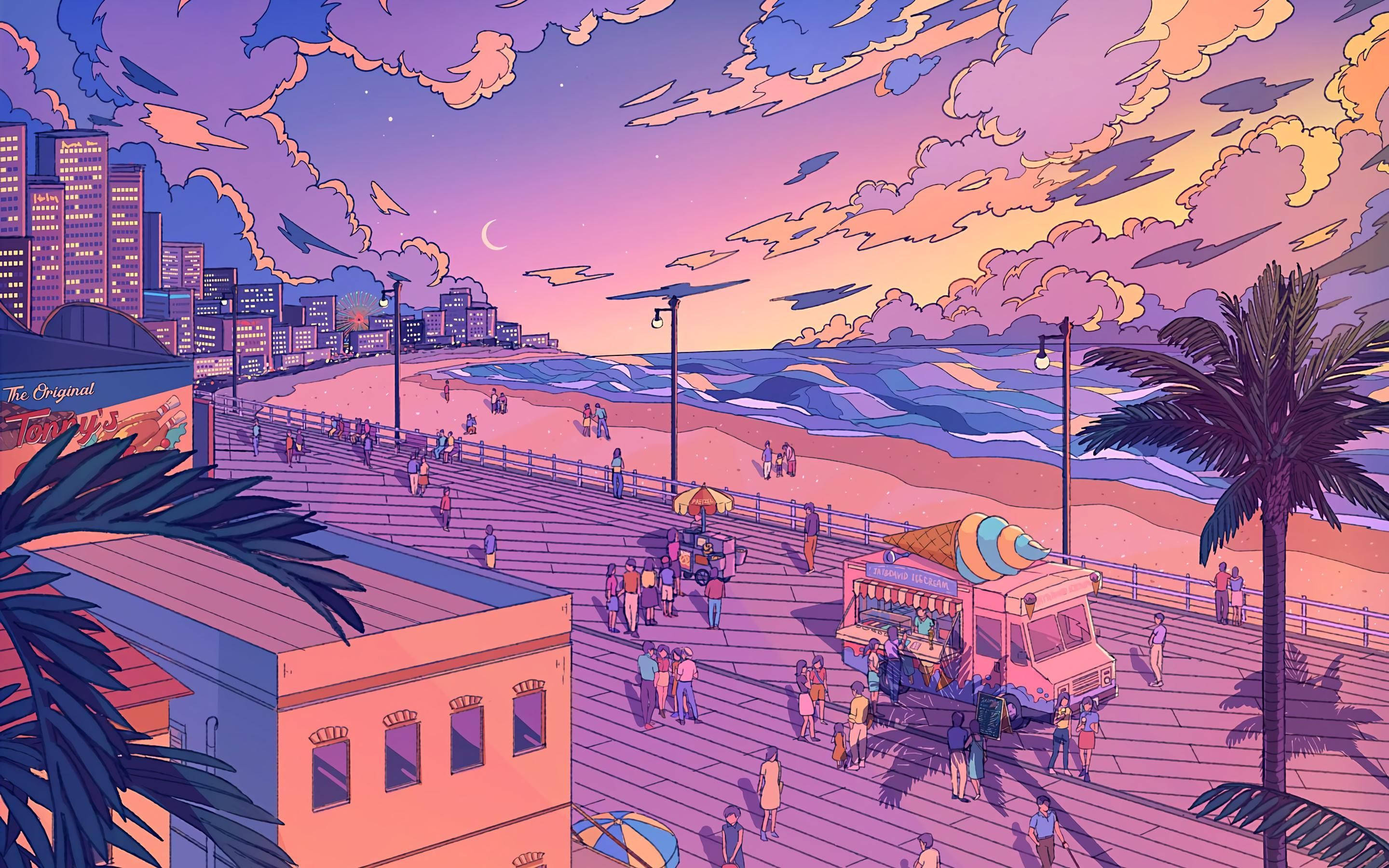 Esteettinen Chromebook Pink Road Art Taustakuvat