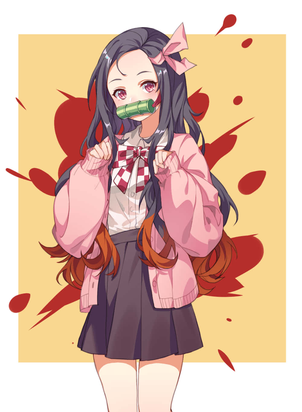 Esteettinen Demon Slayer suloinen Nezuko Kamado -kuvitus Taustakuvat