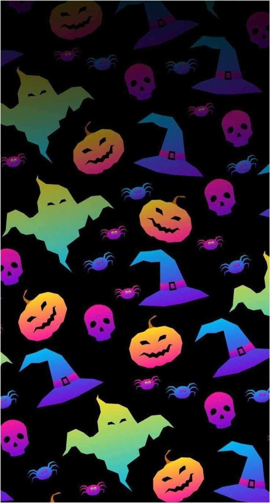 Esteettinen Halloween-tausta aaveilla, kurpitsoilla ja noidanhatuilla Taustakuvat