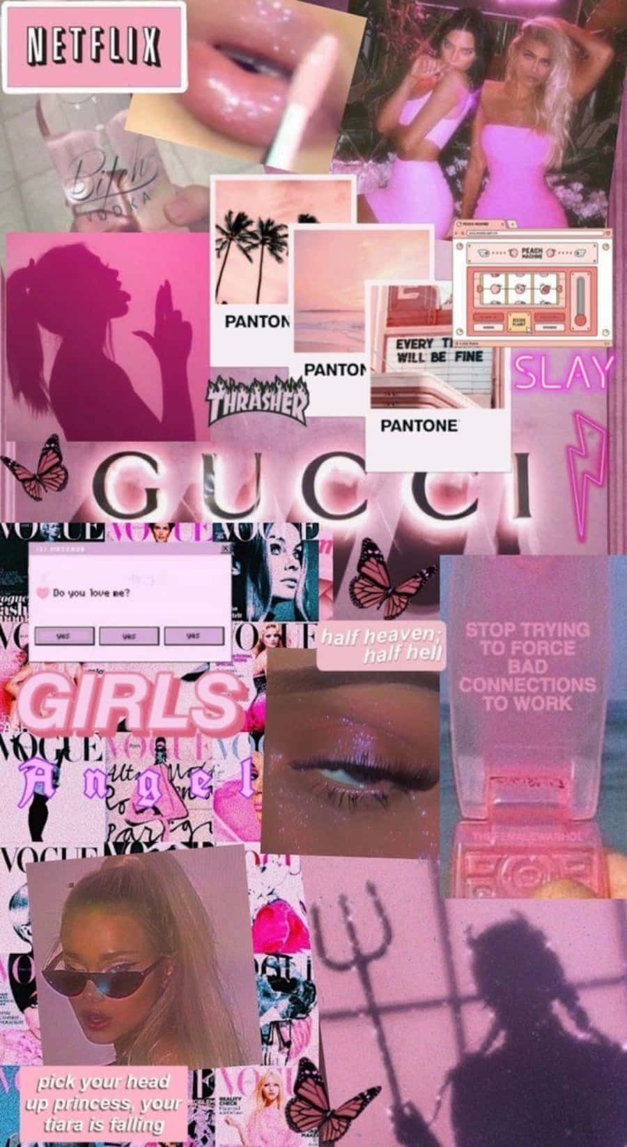 Esteettinen pinkki kollaasi Gucci-brändin malleista Taustakuvat