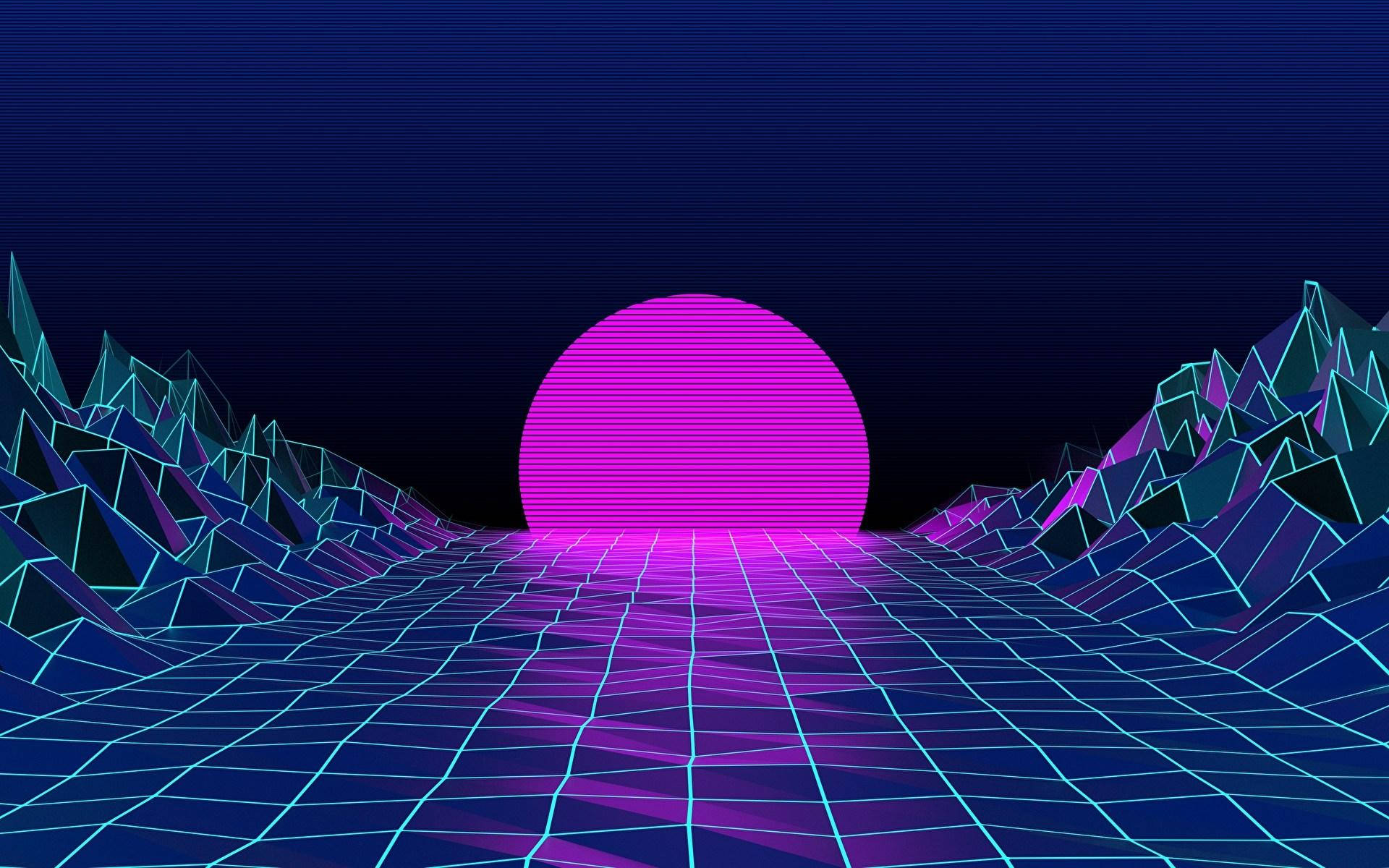 Esteettinen Vaporwave-auringonlasku kannettavalle Taustakuvat