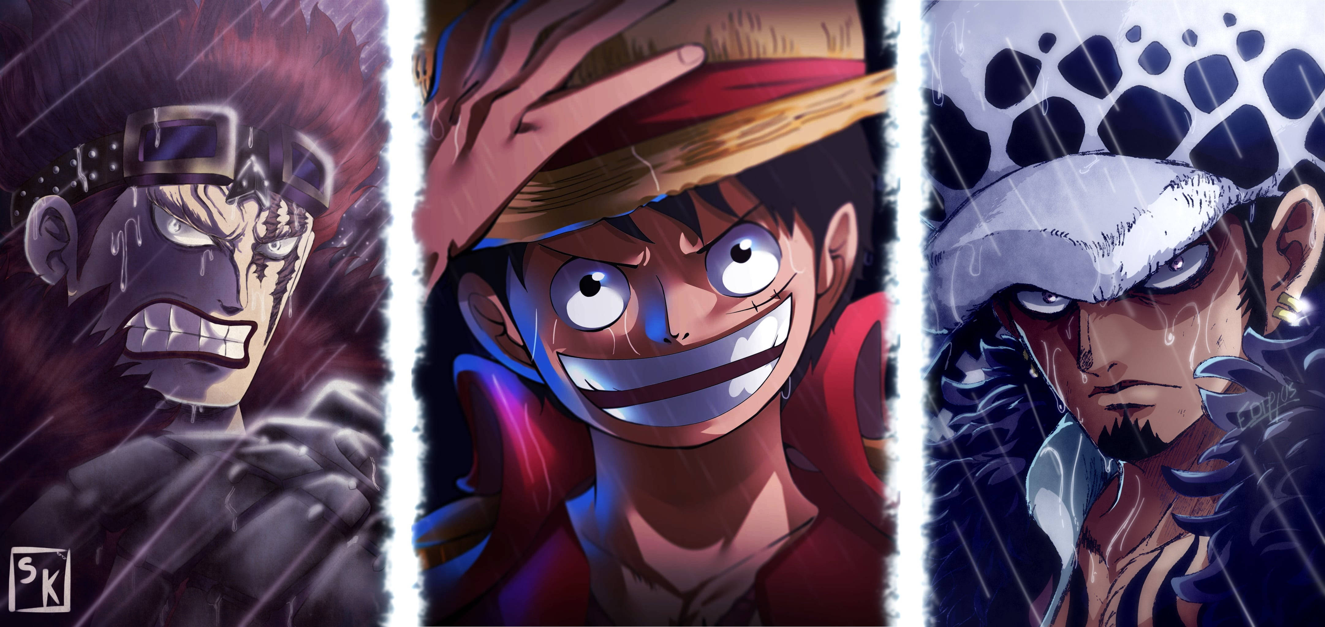 Eustass Kid, Law ja Luffy hymyilevät Taustakuvat