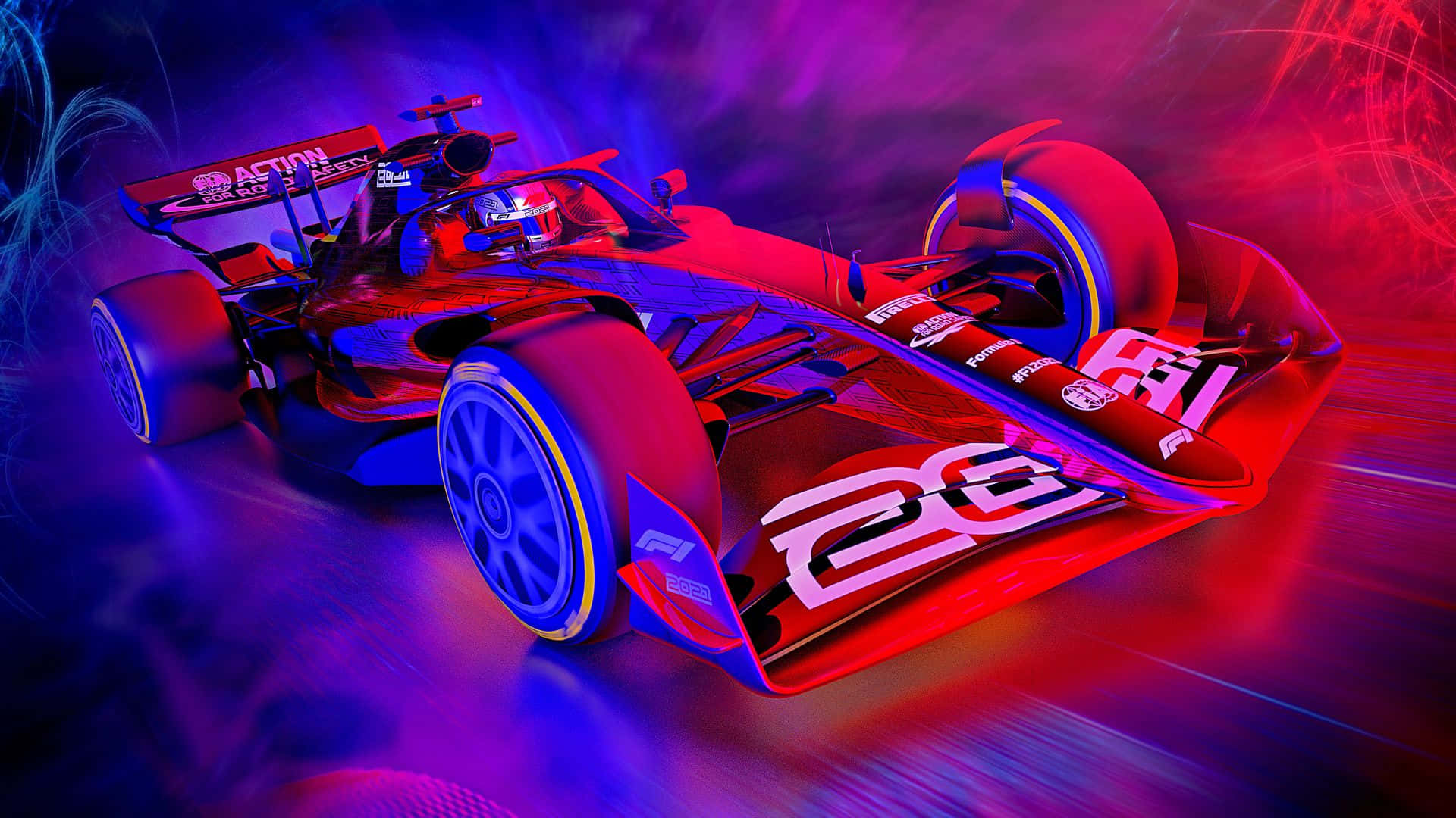 F1-pelin kilpa-auto violetti ja punainen estetiikka Taustakuvat