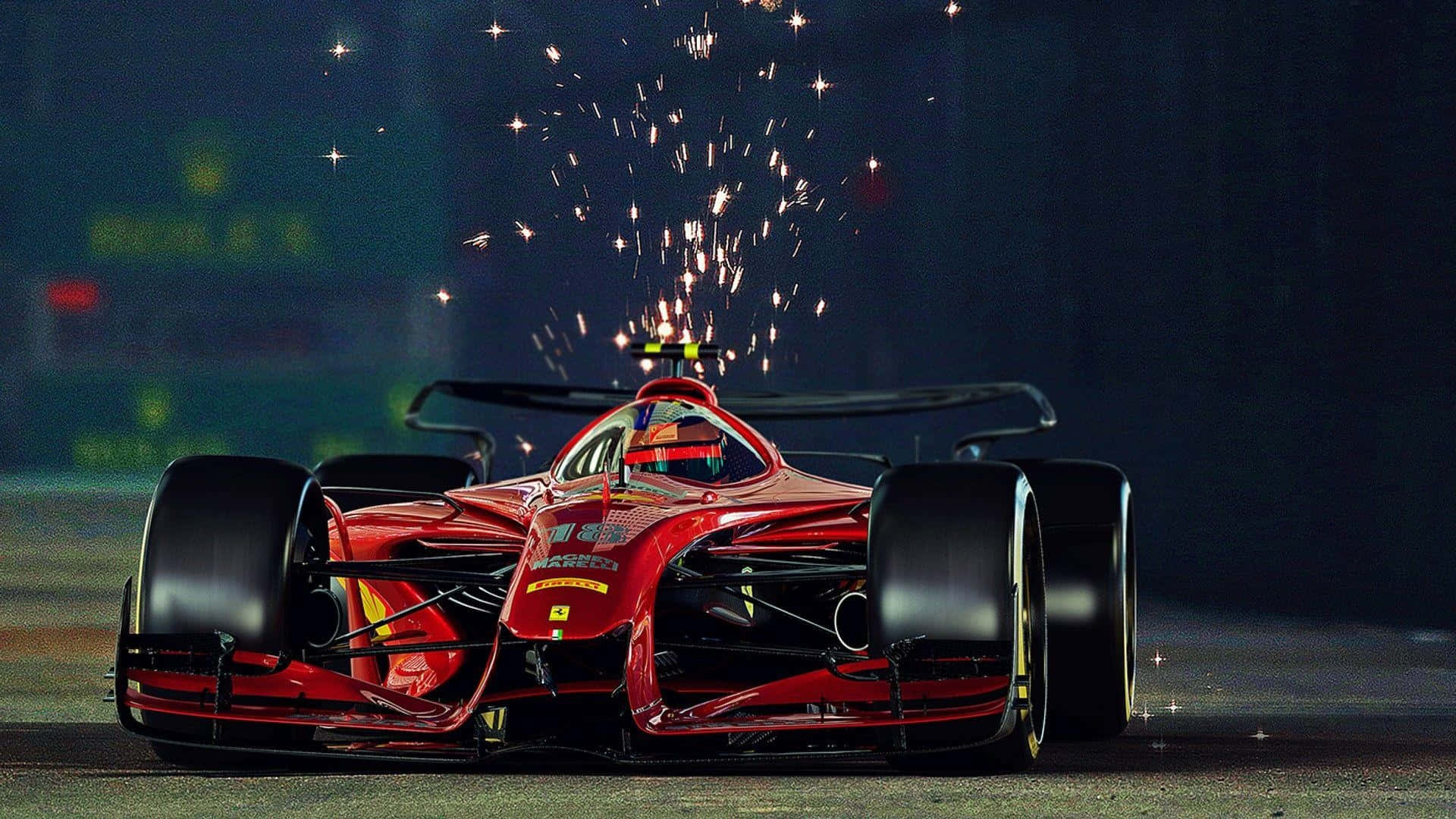 F1-pelin punainen kilpa-auto ja kipinät Taustakuvat