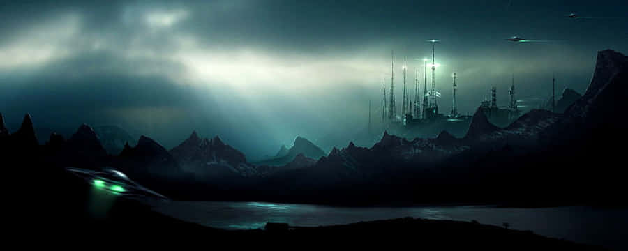 Fantastinen pimeä yömaisema panoraamatyöpöydälle Taustakuvat