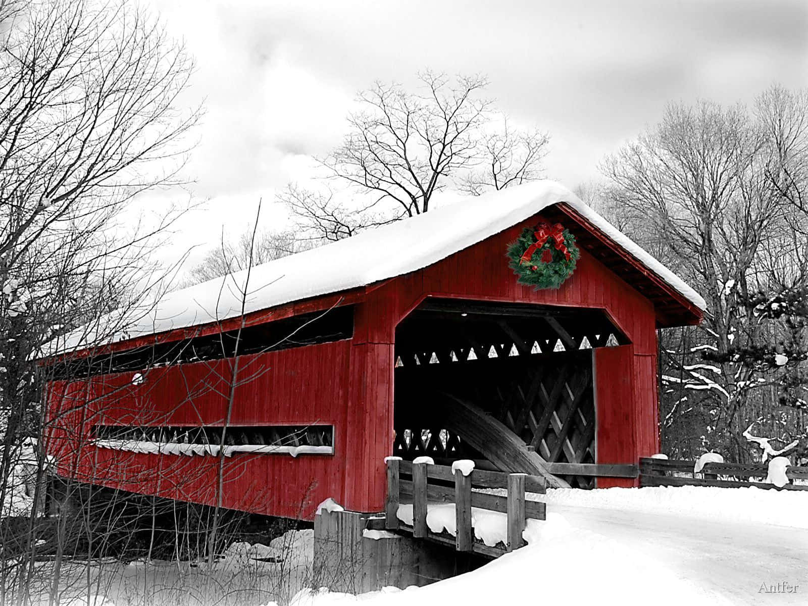 Flumen katettu silta New Hampshire talvi Taustakuvat