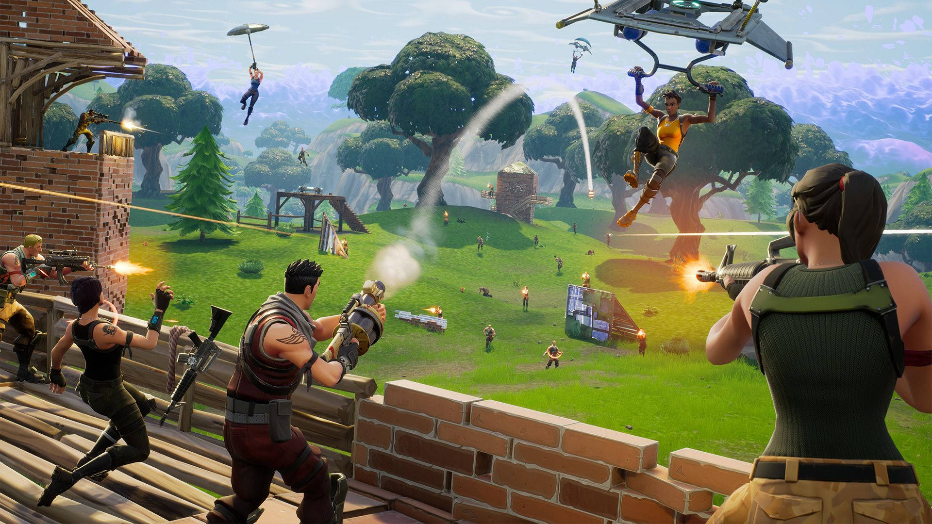 Uusi Fortnite battle royale -tila 50 vs 50 rajoitetun ajan HD-taustakuva.