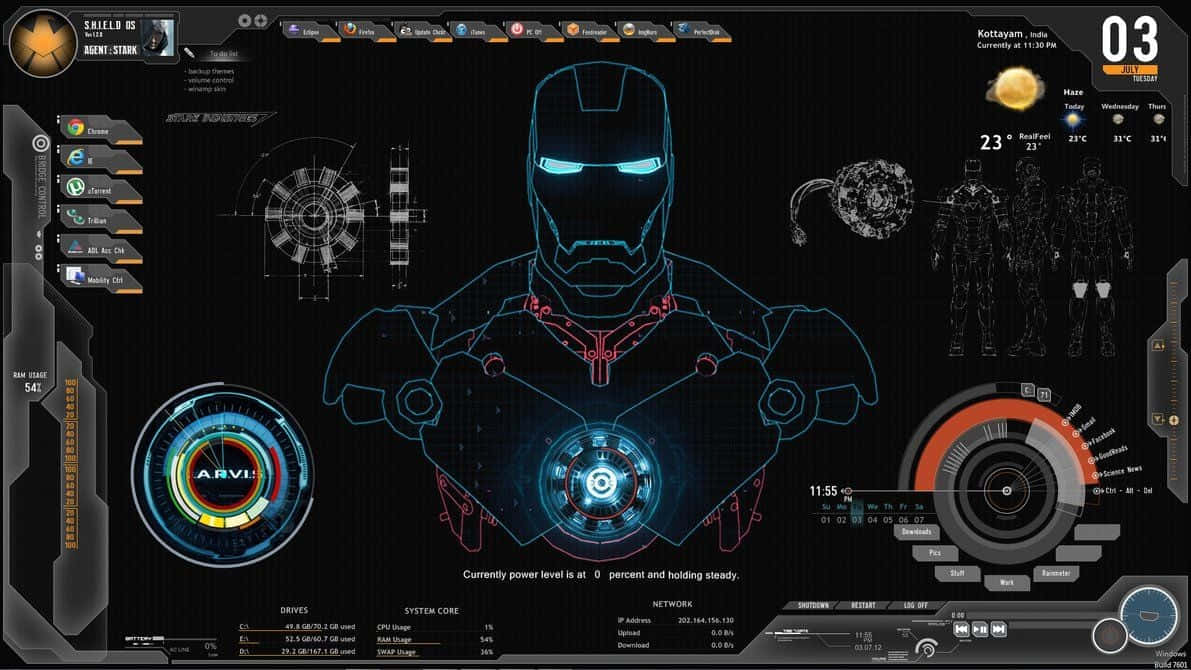 Futuristinen Iron Man Jarvis -työpöytäliittymä Taustakuvat