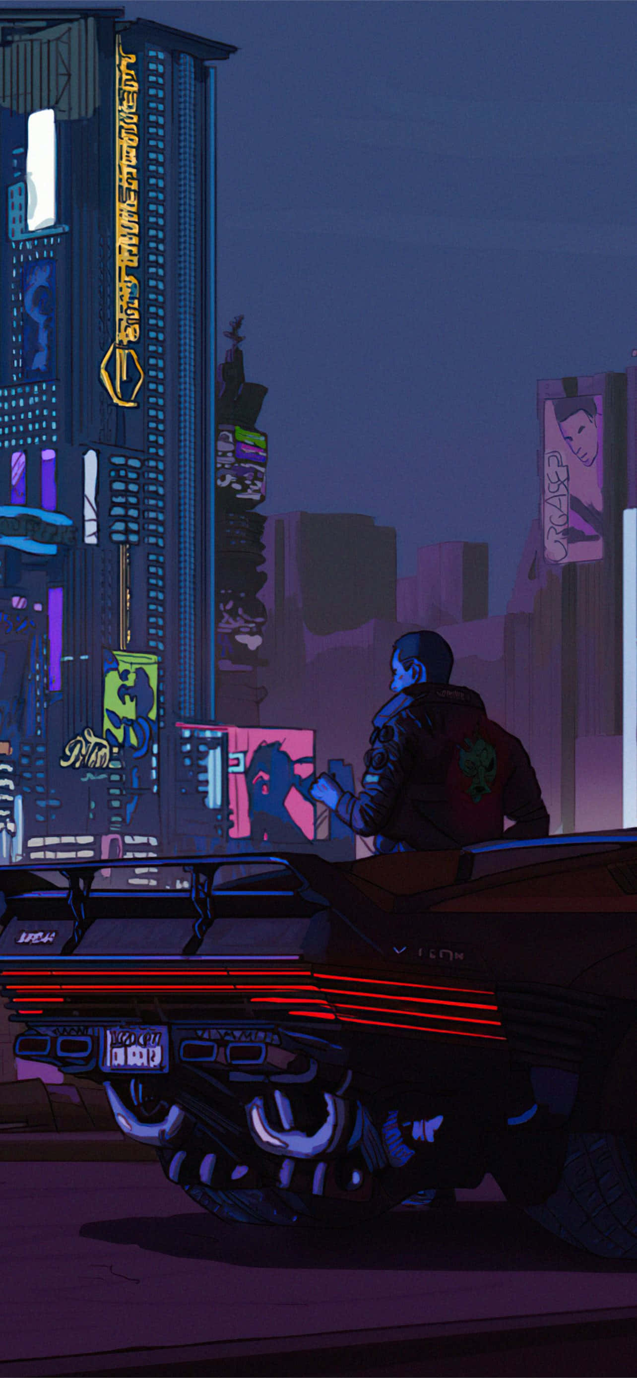 Futuristinen kyberpunk-kaupunkimaisema neonhehkussa Taustakuvat
