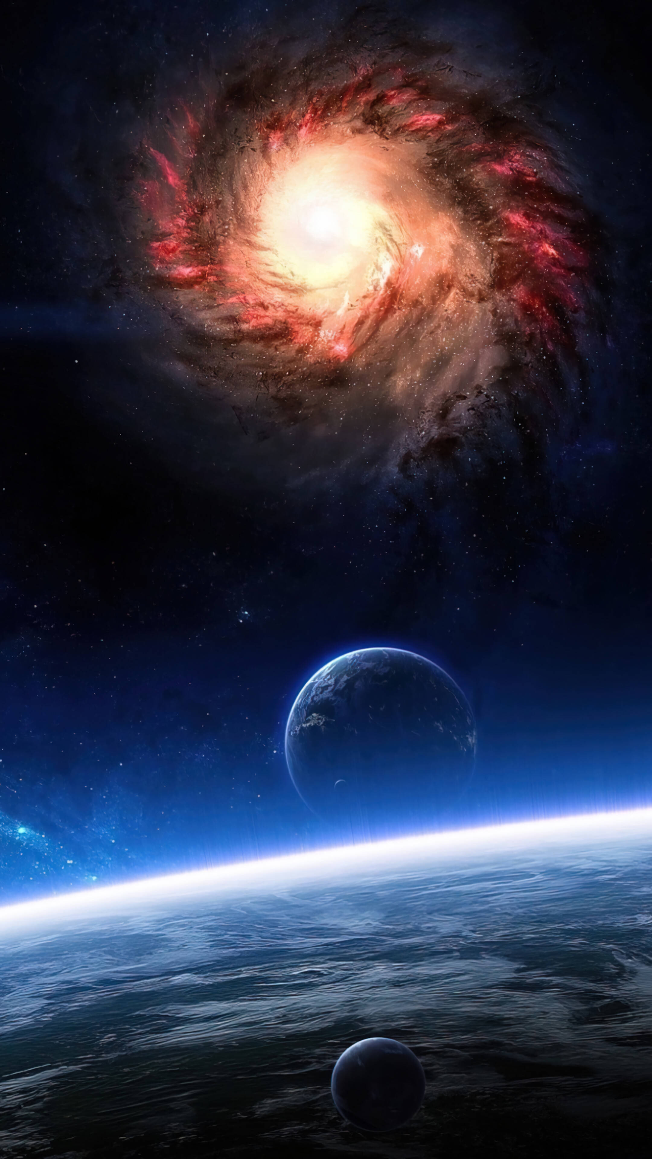Galaksi katselee planeettoja avaruudessa 4K puhelimelle Taustakuvat