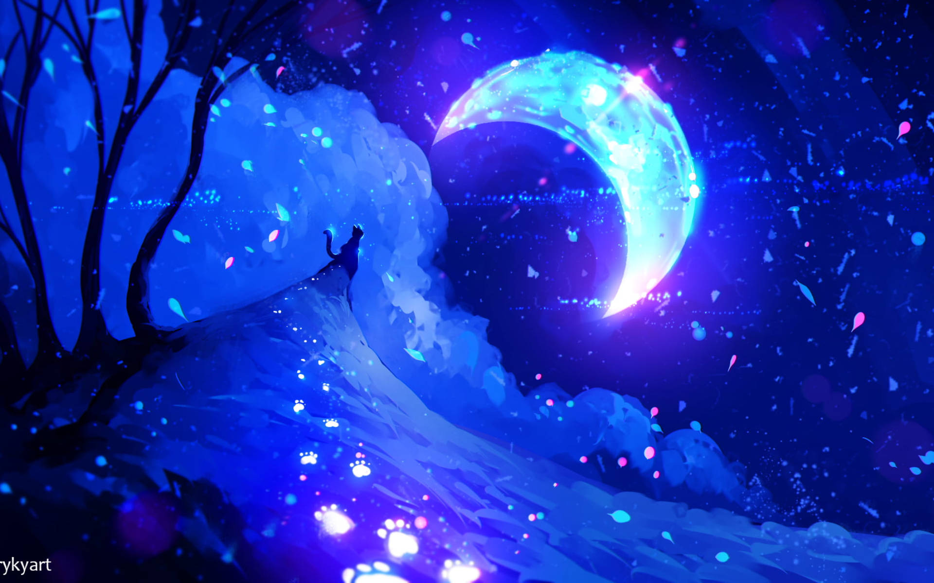 Galaxy Moon ja Kissa Fantasiatyö Taustakuvat