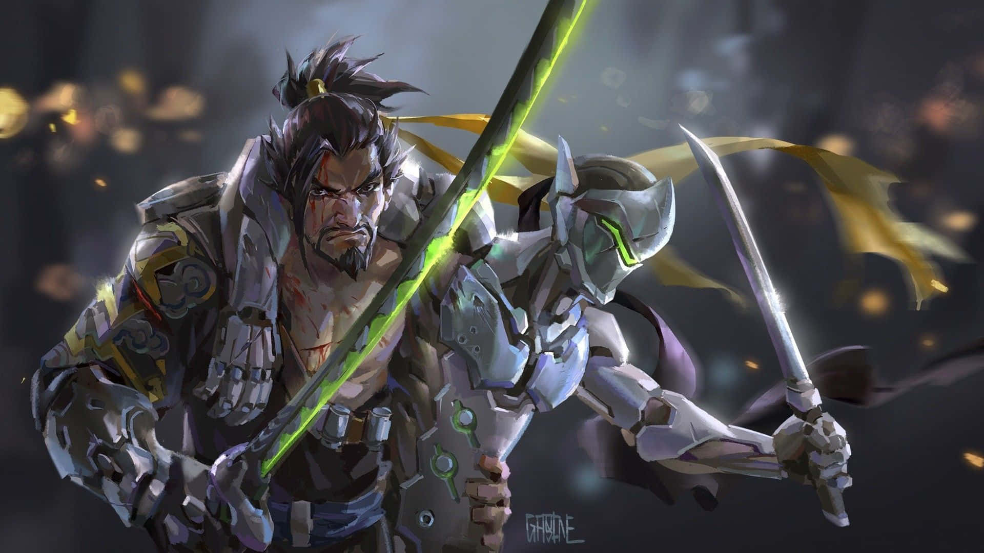 Genji ja Hanzo -hahmot 1920x1080 Overwatch-tausta Taustakuvat