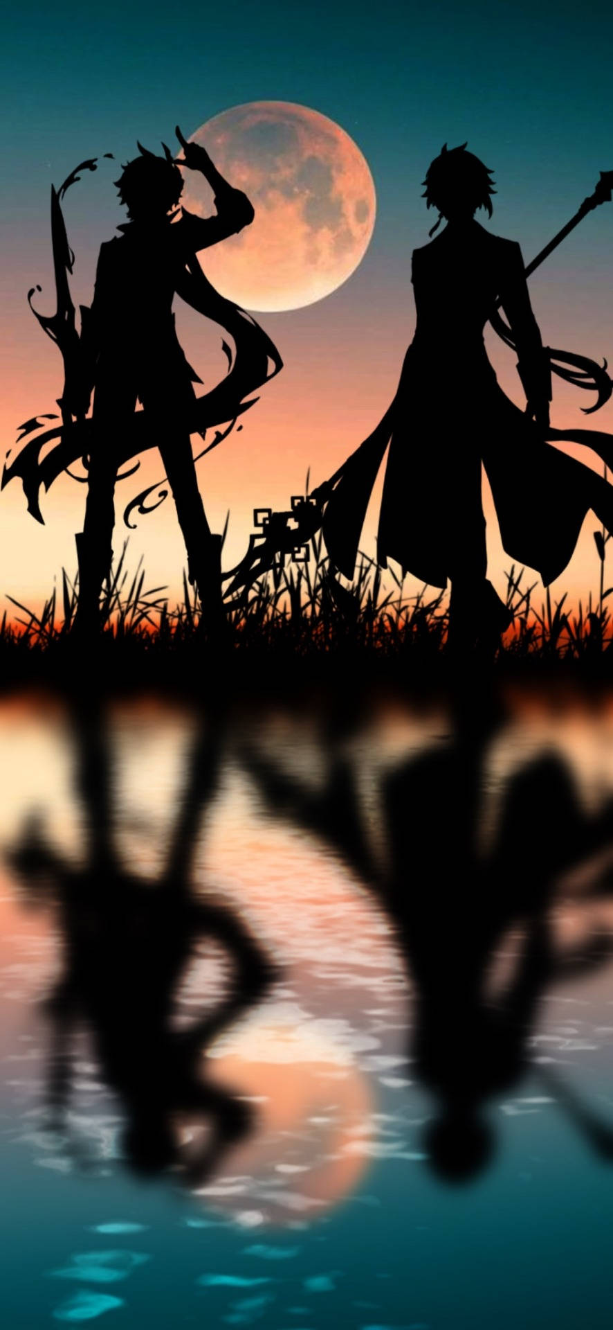 Genshin Impact auringonlaskun siluetti Taustakuvat