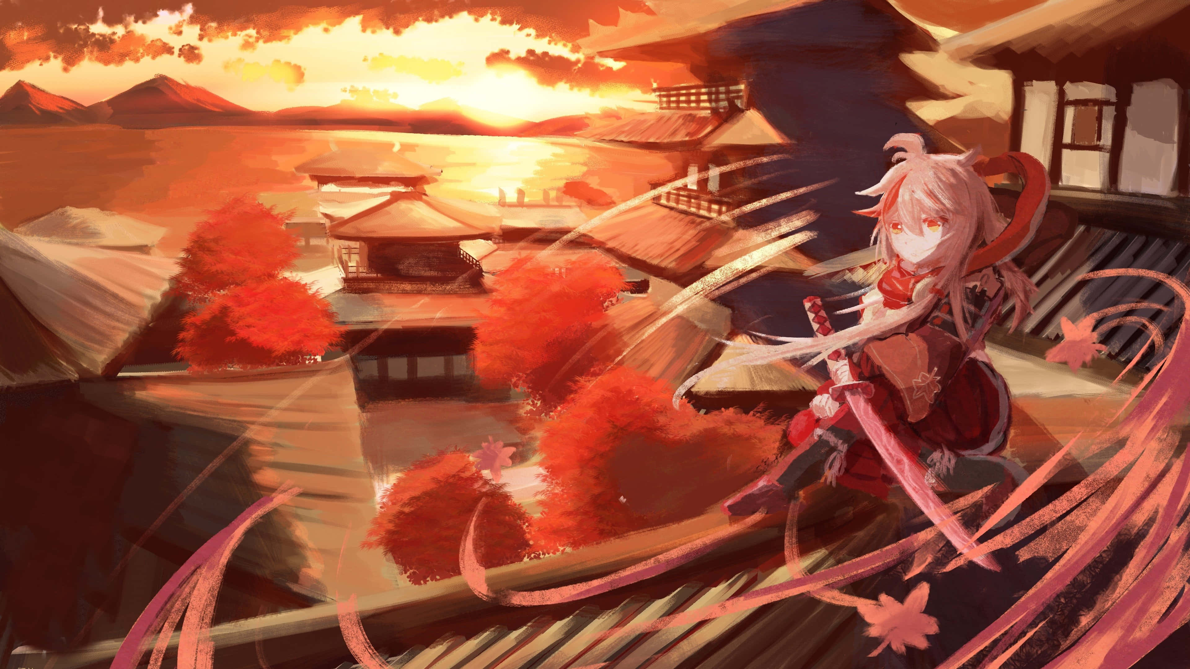 Genshin Impact Kazuha istuu katolla Taustakuvat