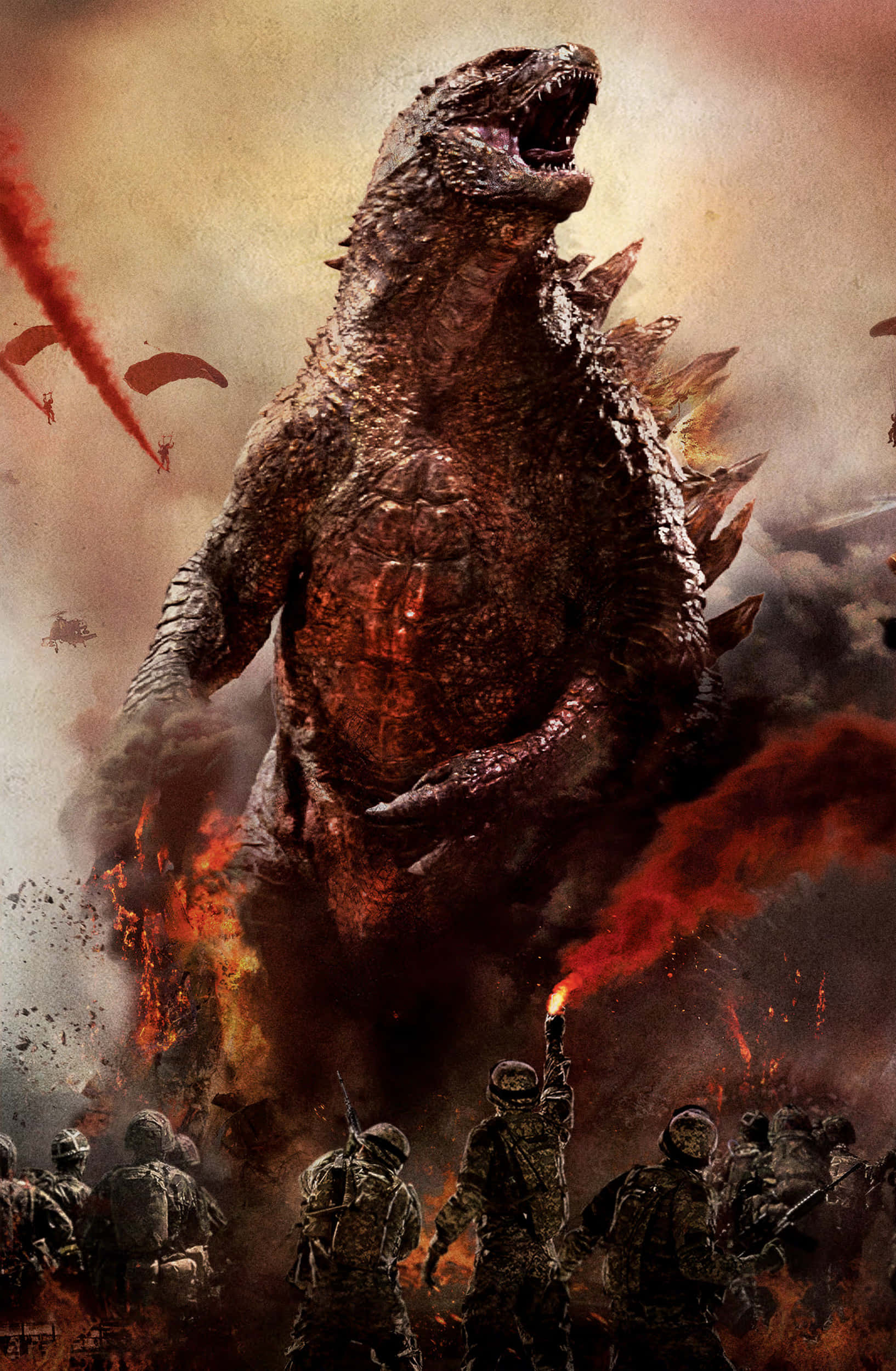 Godzilla taistelemassa sotilaita vastaan kuva Taustakuvat