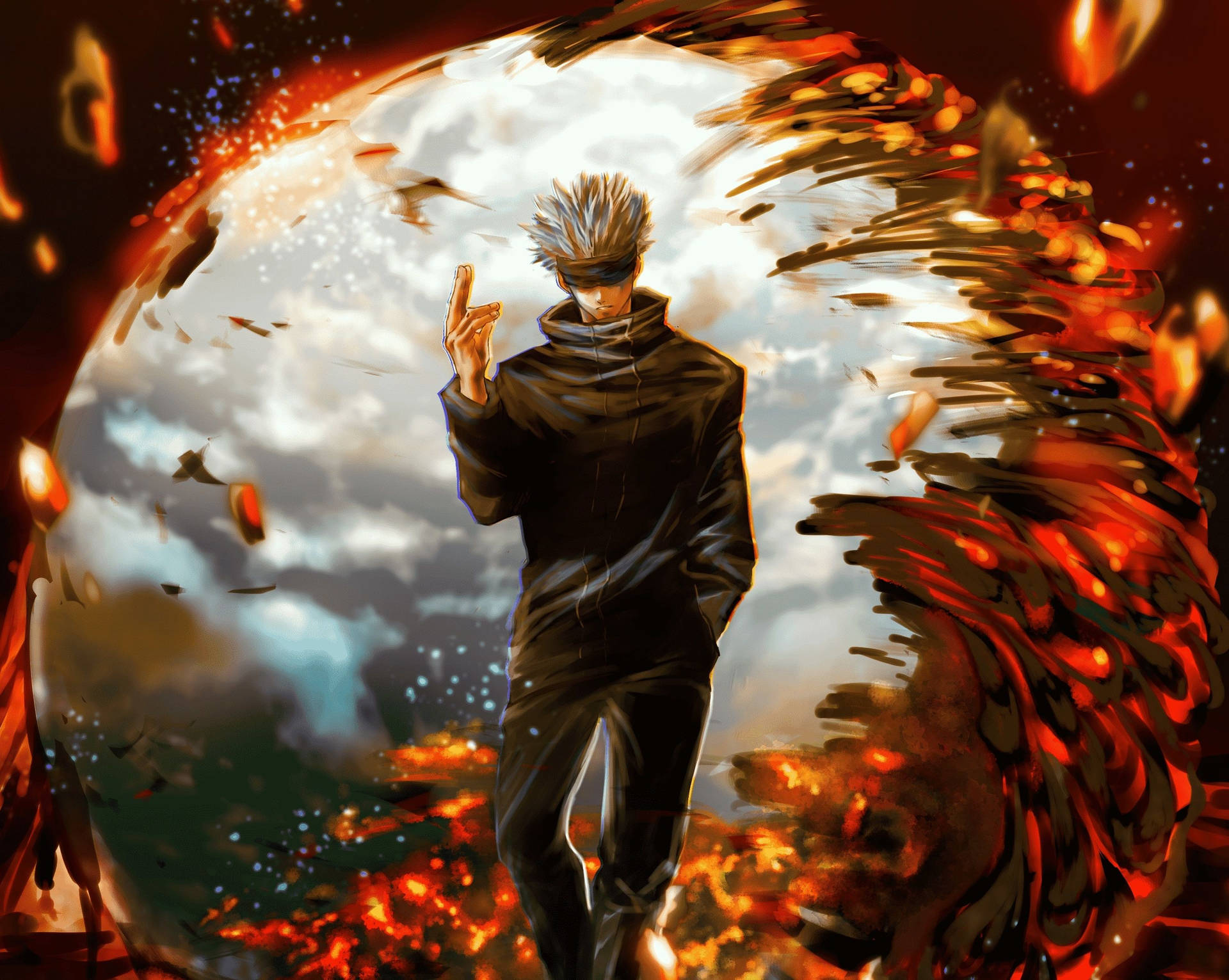 Saturo Gojo laavan kanssa Jujutsu Kaisen -anime-taustakuvassa