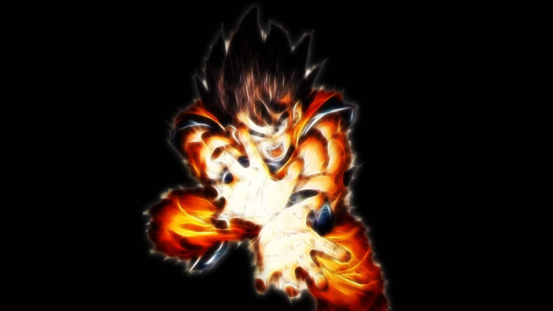 Dragon Ball Z super broly San Goku luomassa Kamehameha-aaltoa pimeässä. Animoitu sarjakuva.