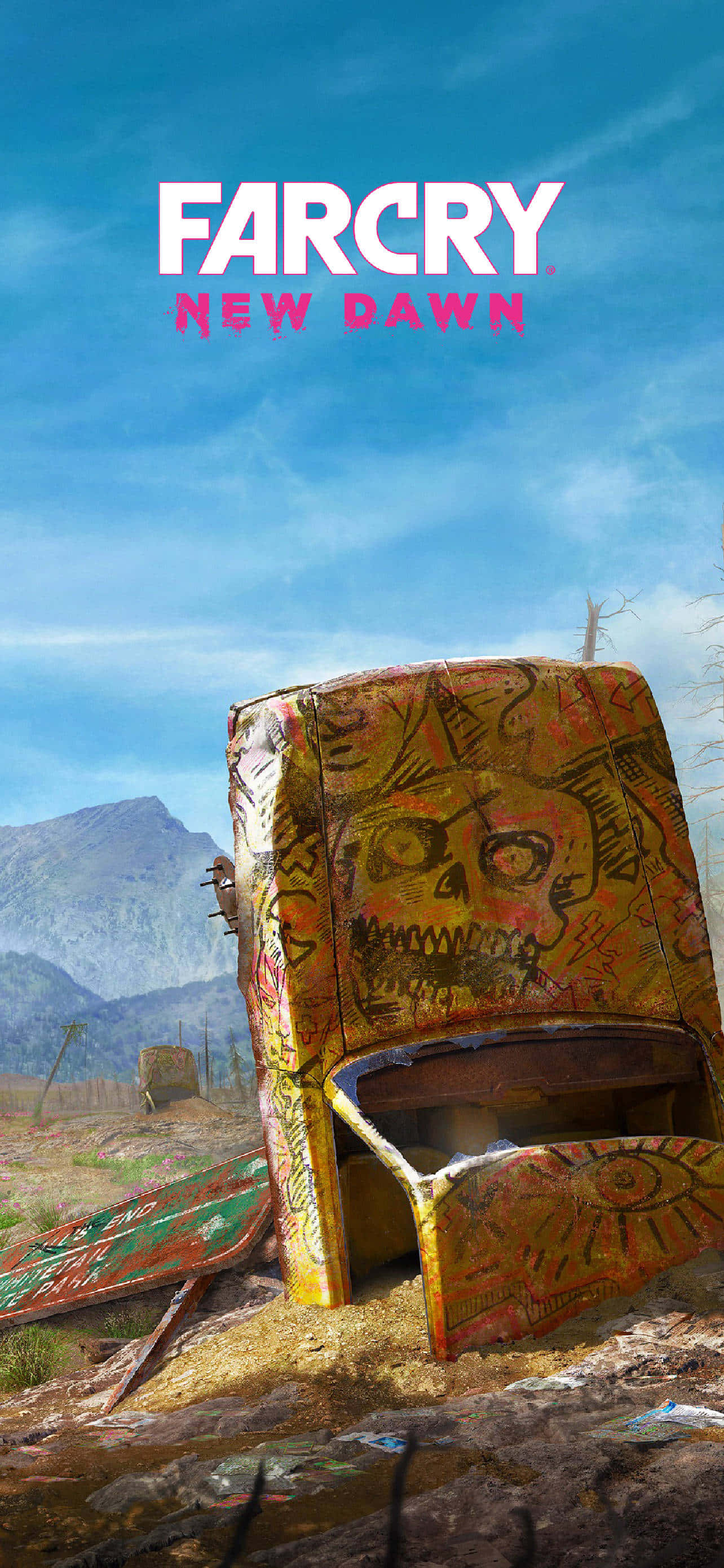 Graffiti keltainen auto Pixel 3 Far Cry New Dawn -taustakuva Taustakuvat