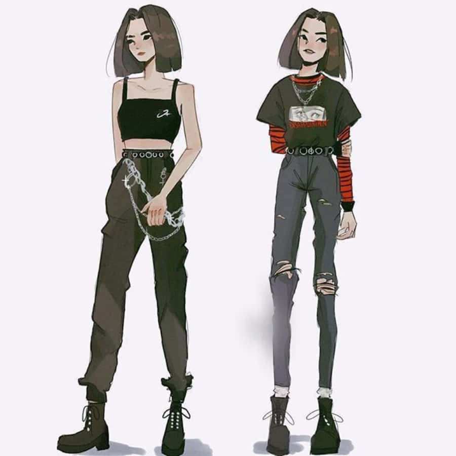 Grunge-tyylinen anime-tyttömuoti Taustakuvat