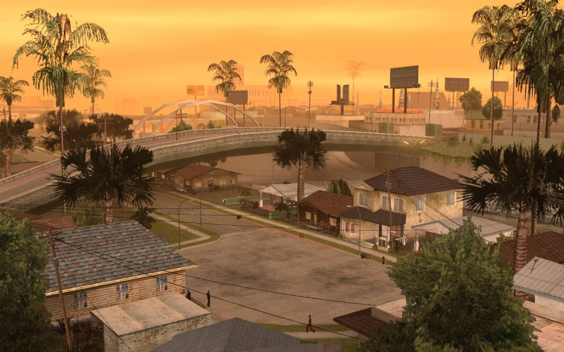 GTA SA 4K Auringonlasku Pikkukaupungissa Taustakuvat