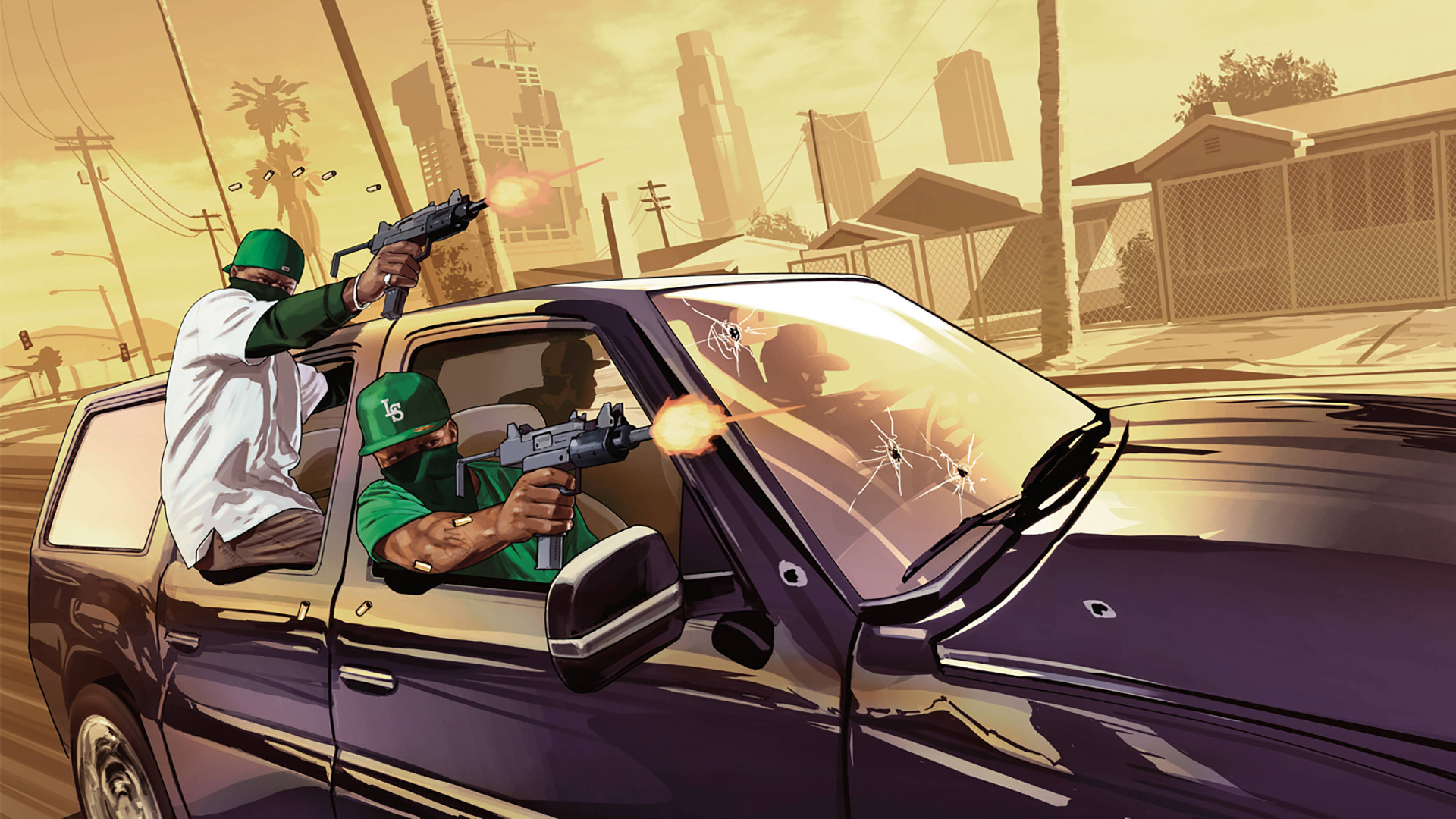 GTA SA 4K Automaattiaseella Ampuminen Autossa Taustakuvat