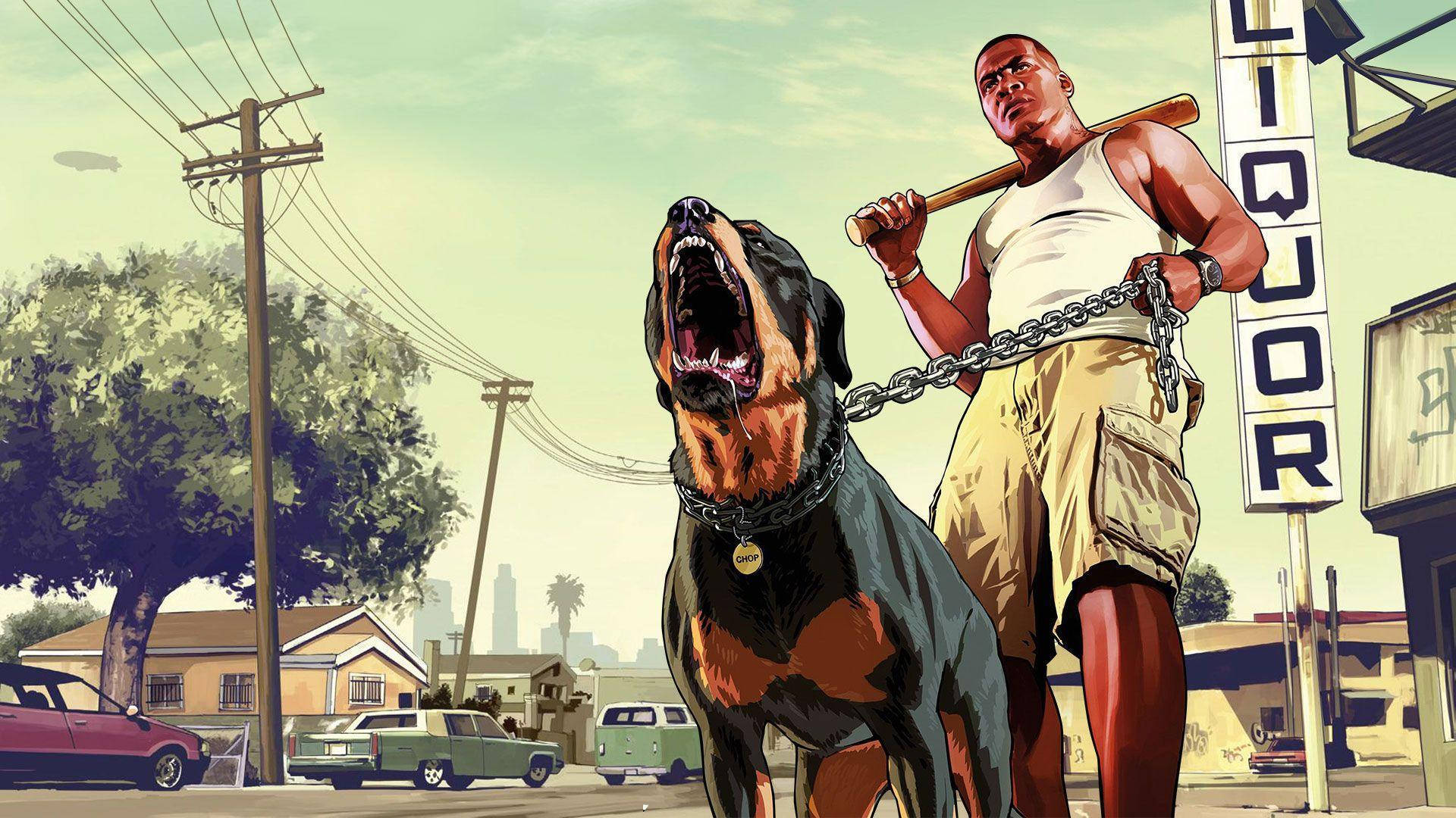 GTA SA 4K Carl Johnson ja koira Taustakuvat