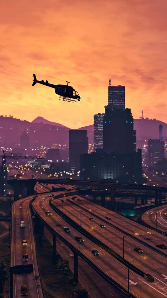 Gta-tausta helikopteri lentää Los Santosin yllä Taustakuvat