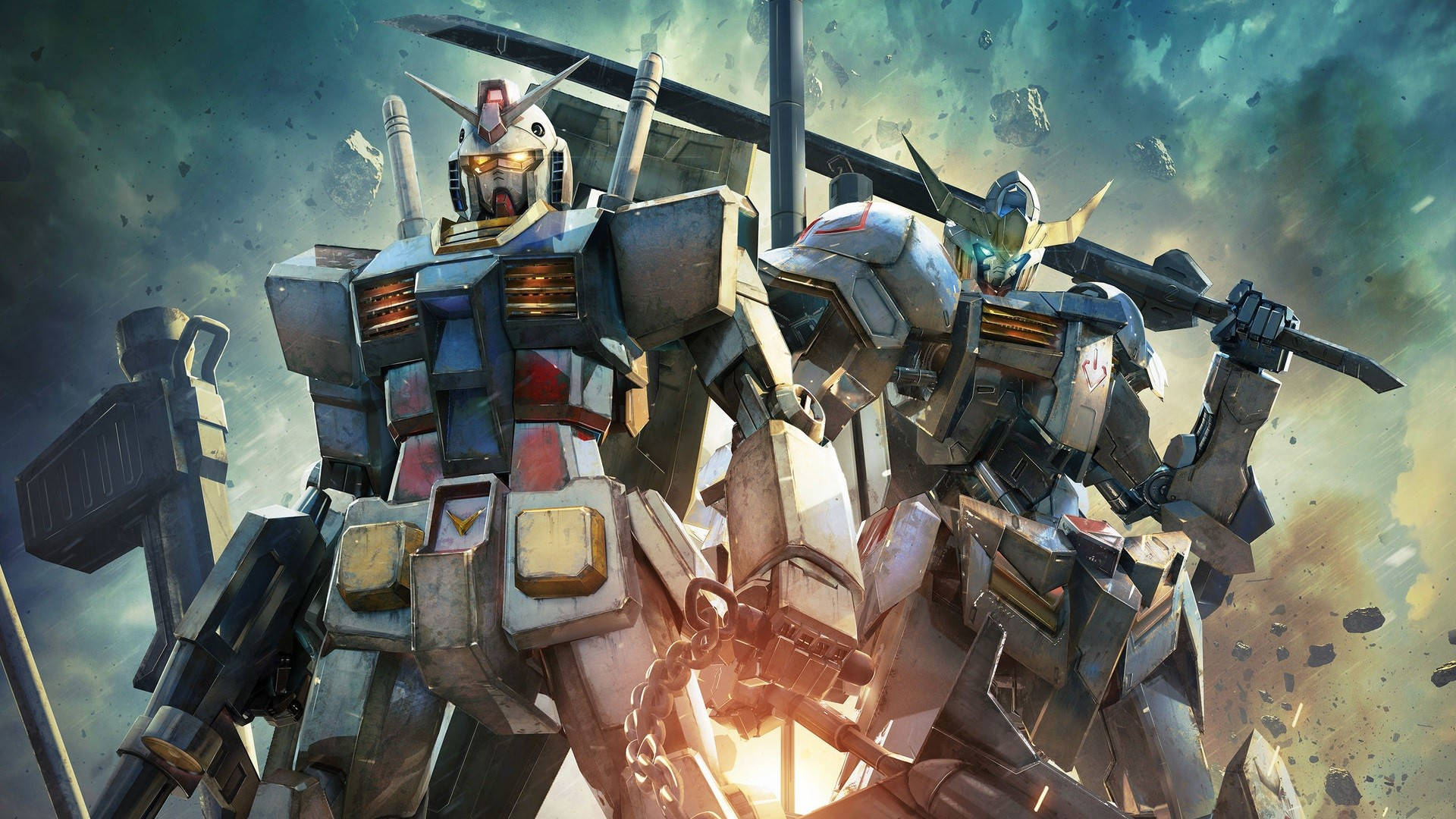 Gundam-robotit pitämässä aseitaan