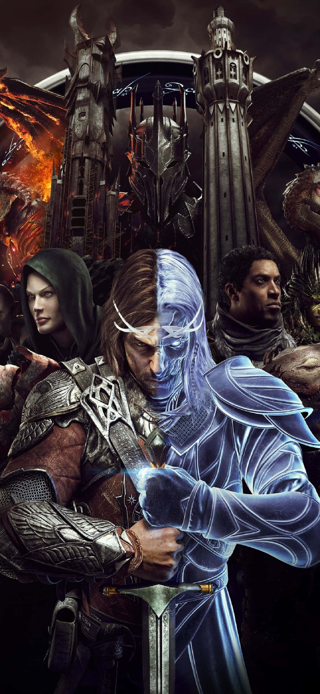 Hahmoja iPhone X Shadow Of Mordor -taustassa Taustakuvat