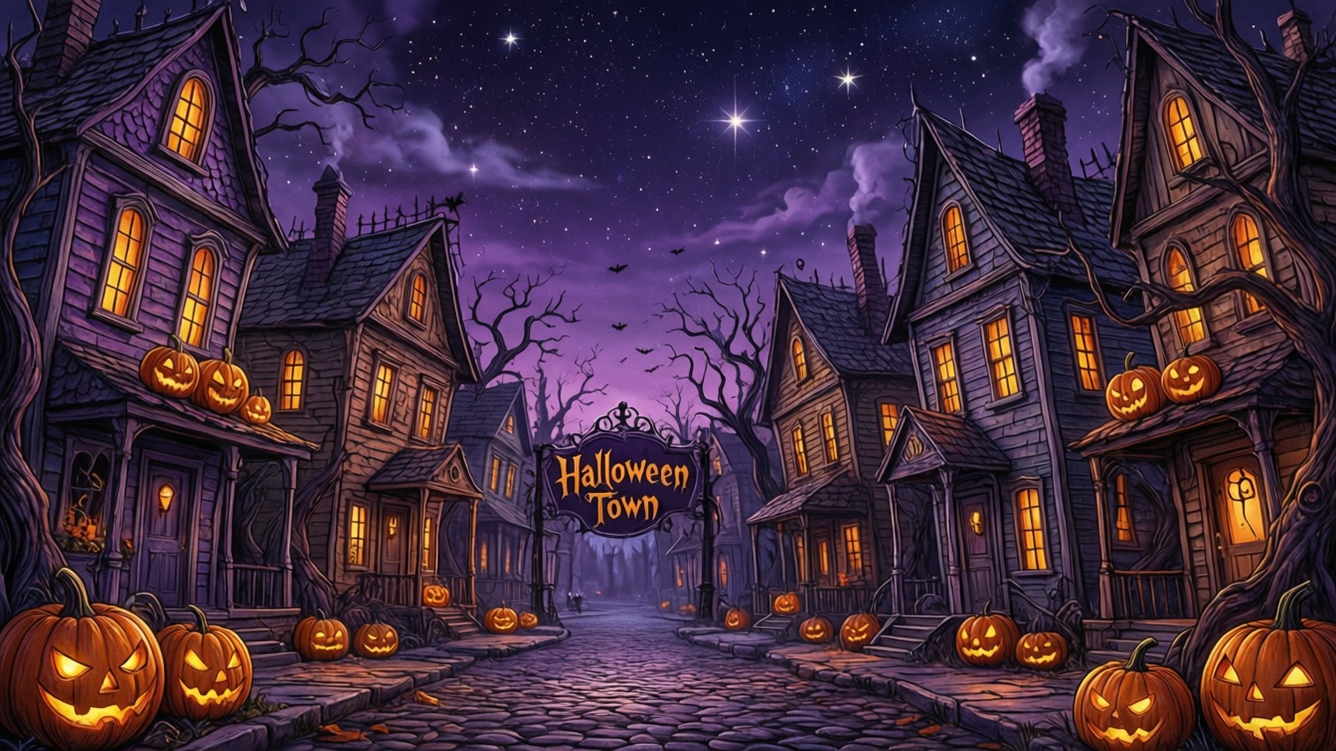 Halloween-kaupungin siluetti Taustakuvat
